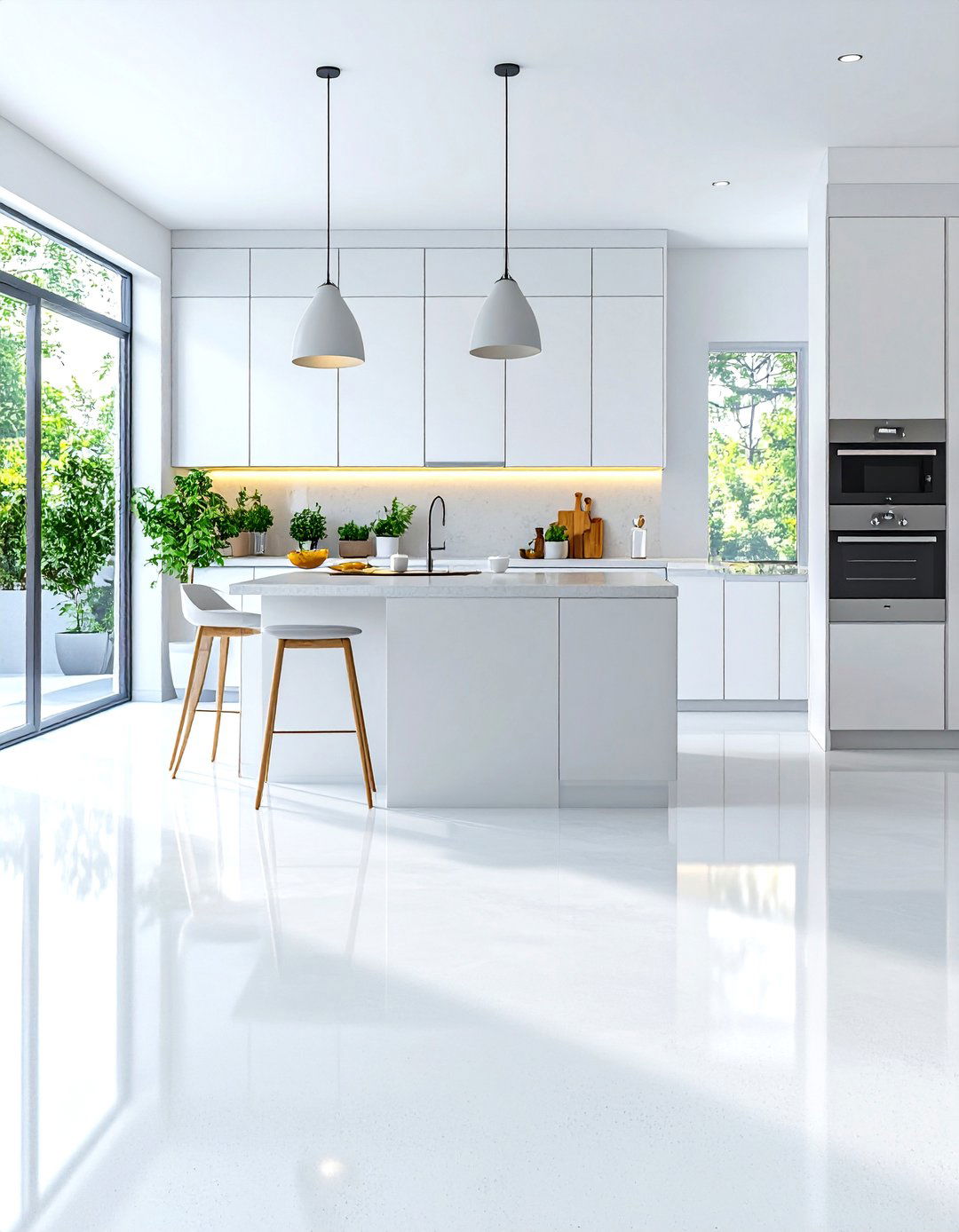 Polished White Concrete Kitchen Floors - 24 White Kitchen Floor Ideas
