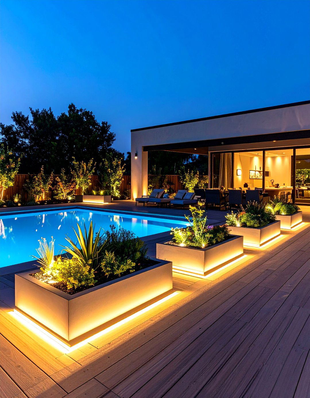 Pool Deck Planter Accent Lighting - 24 Pool Lighting Ideas