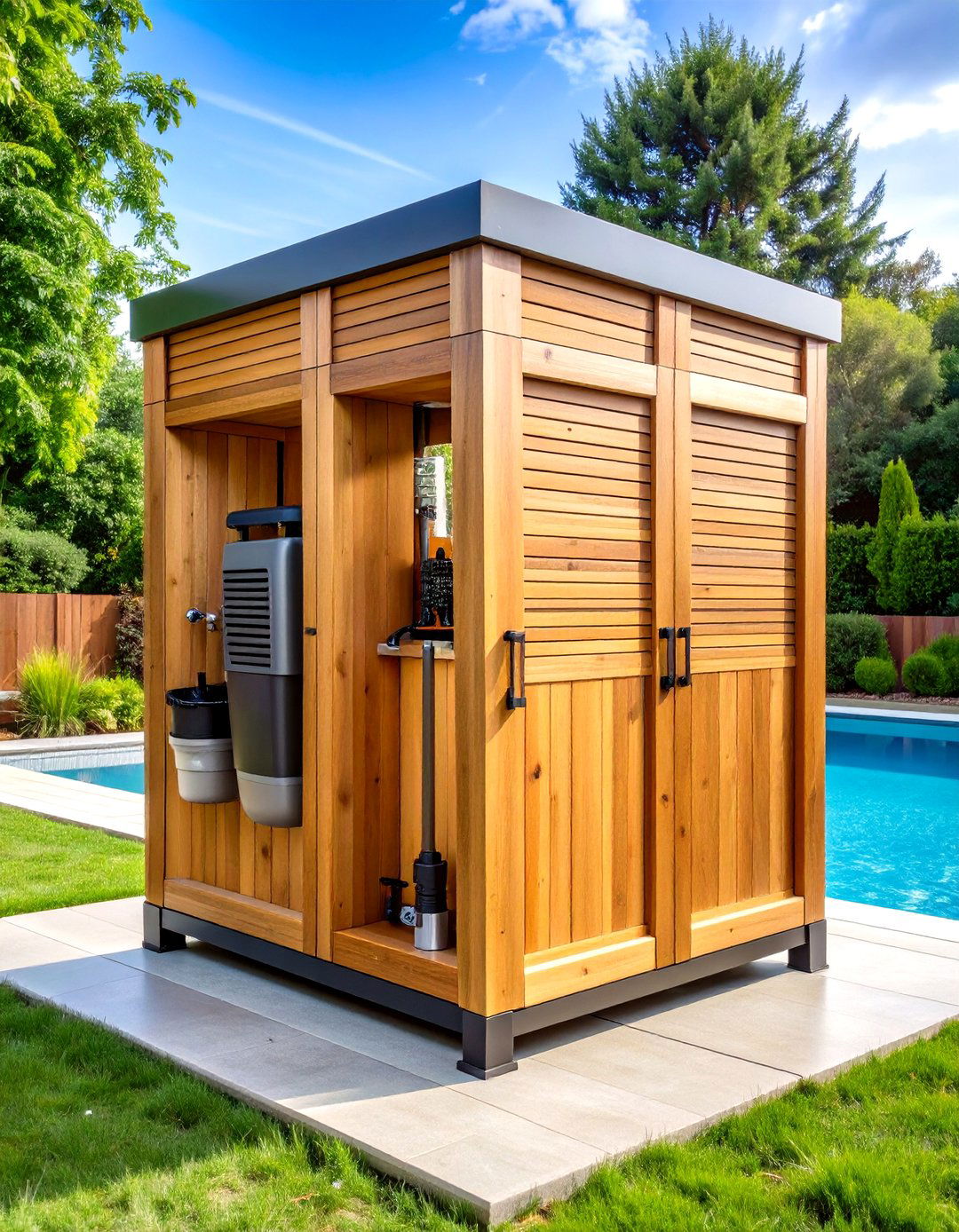 Pool Filter and Pump Equipment Enclosures - 24 Pool Storage Ideas