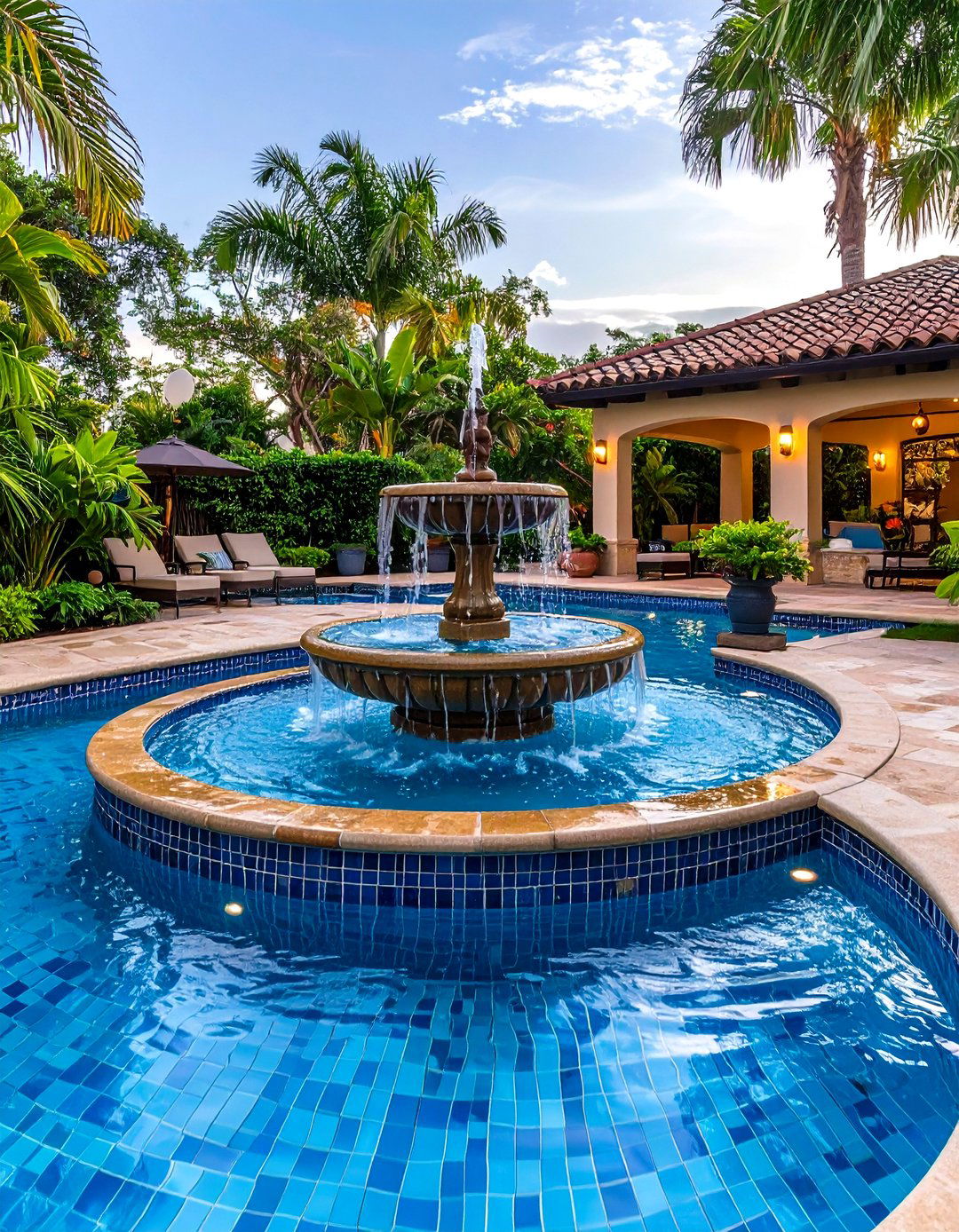 Pool Fountain Tile Features - 24 Pool Tile Ideas
