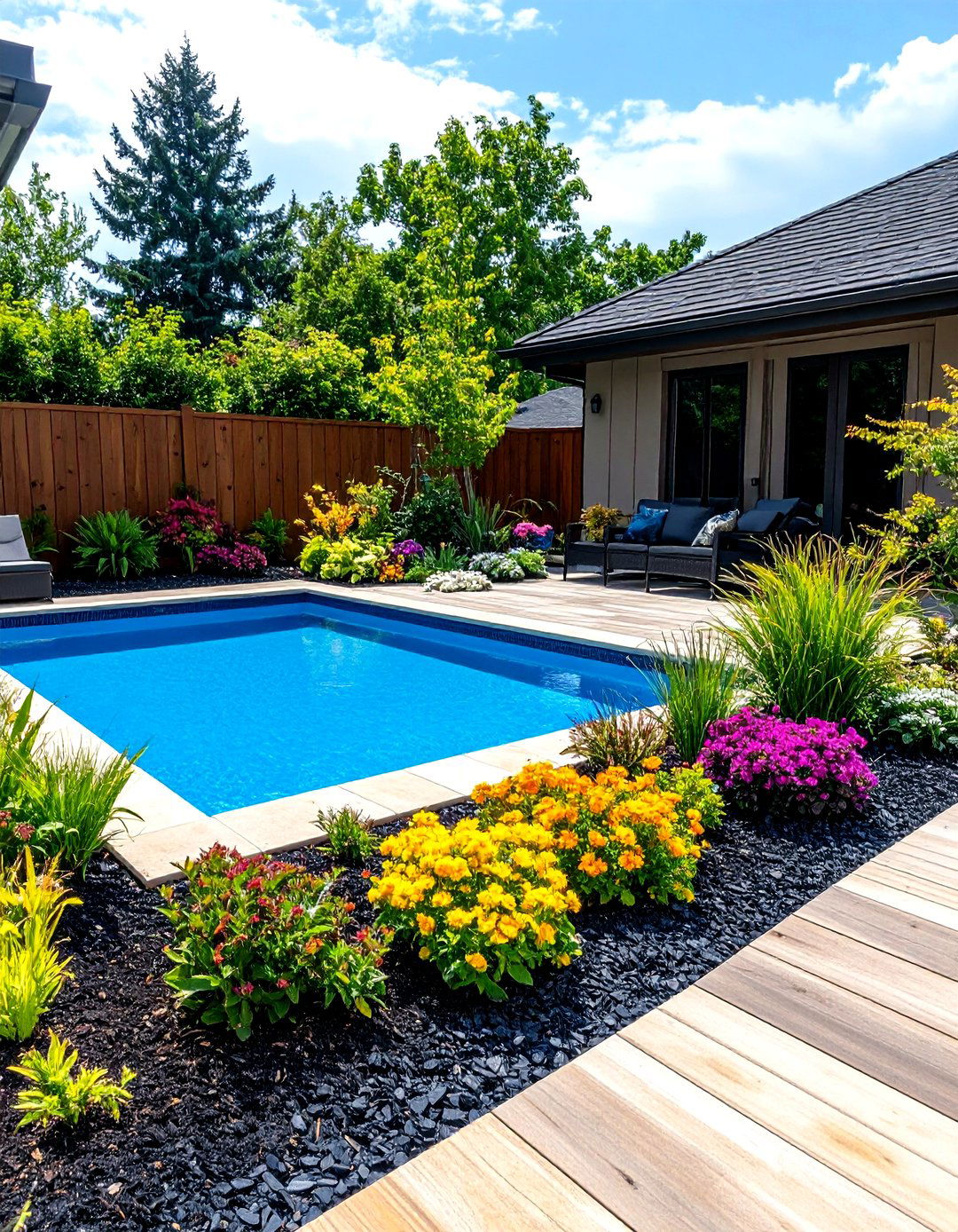 Pool and Patio Landscaping - 24 Black Mulch Landscaping Ideas