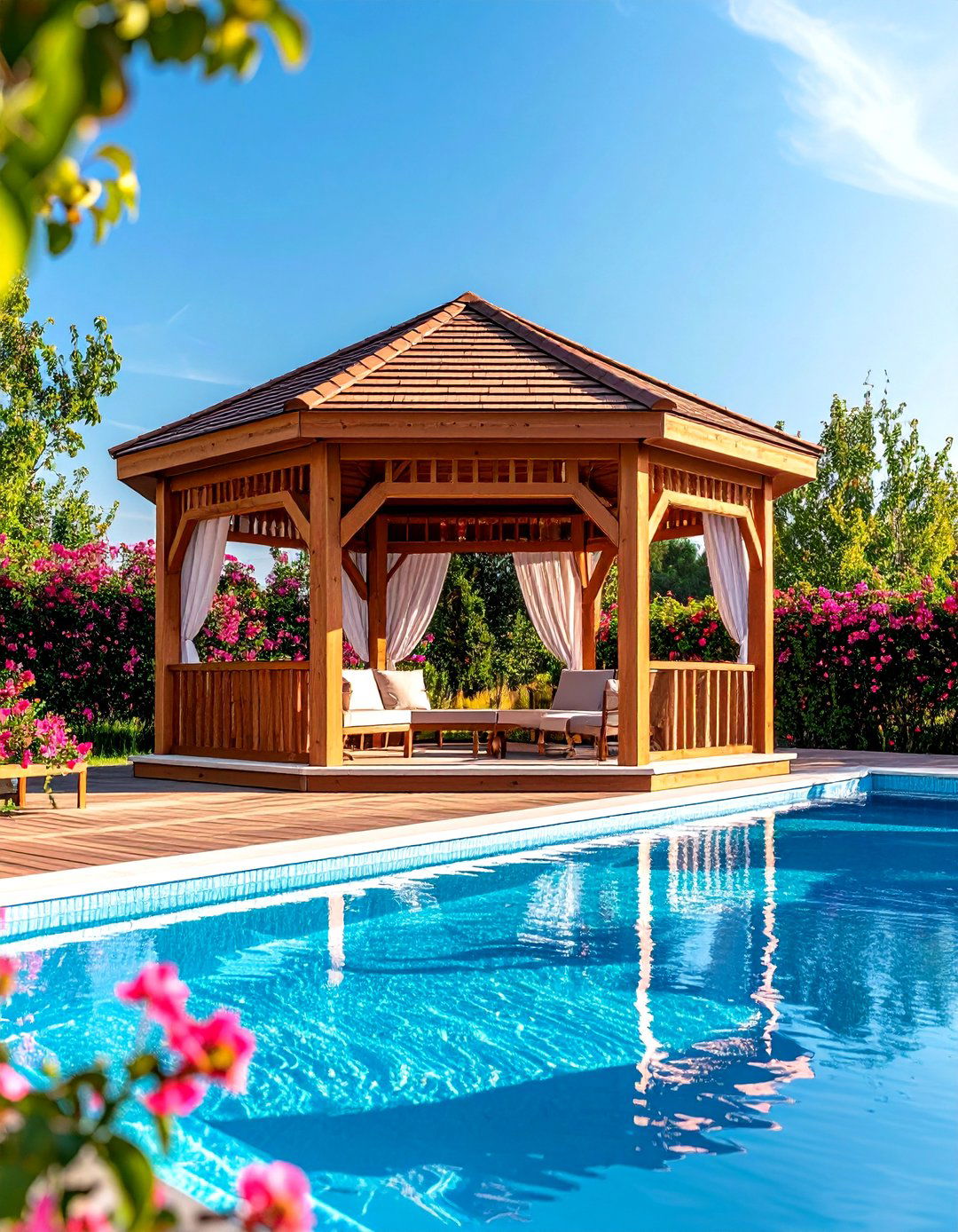 Poolside Gazebo with Privacy Walls - 24 Pool Privacy Ideas