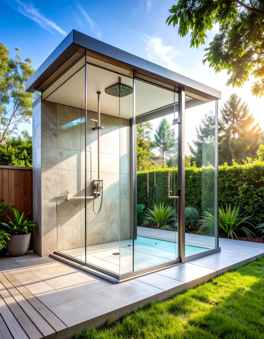 Poolside Glass Panel Contemporary Shower - 24 Outdoor Shower Ideas