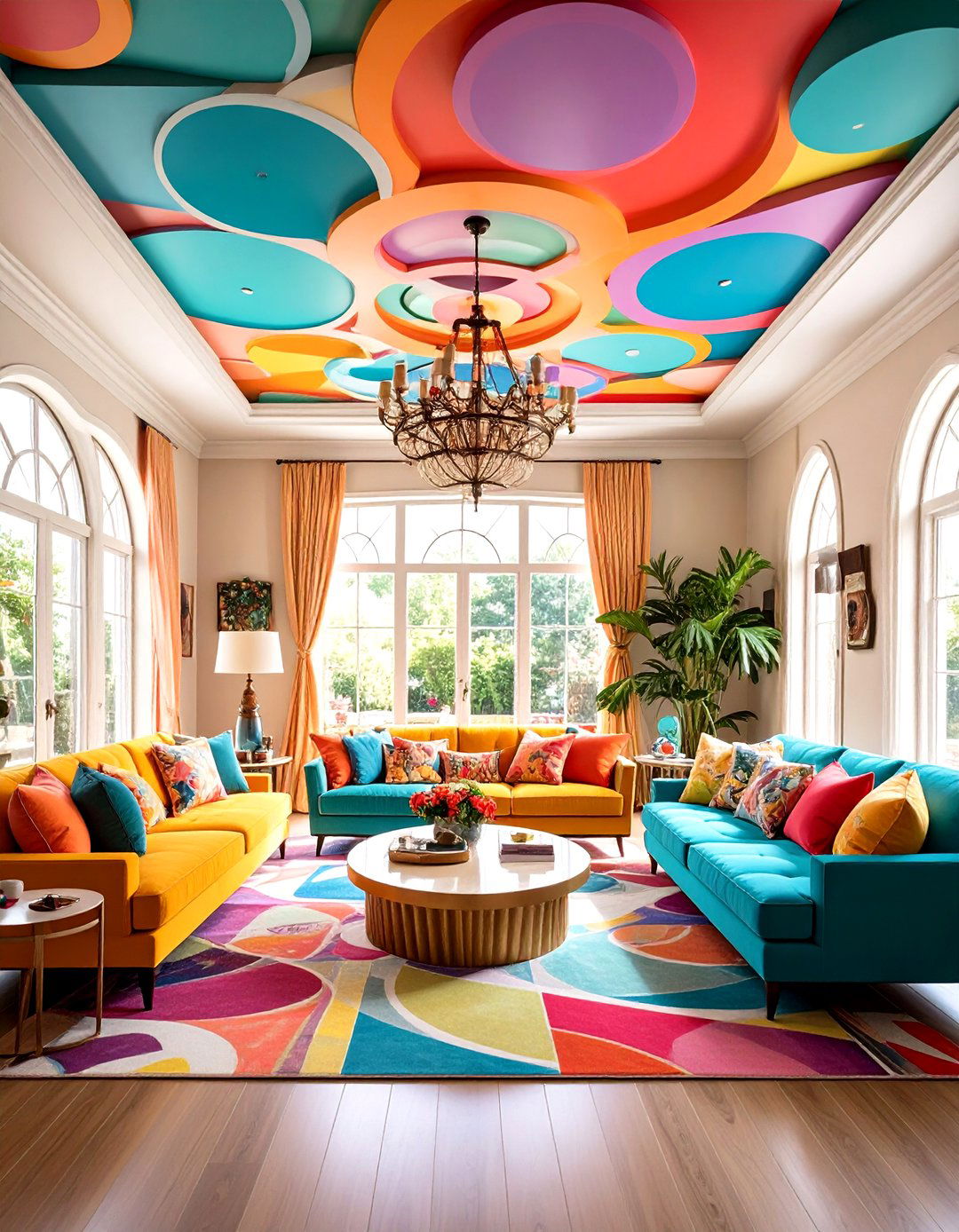 Pop Art Inspired Ceiling Graphics - 24 Living Room Ceiling Ideas