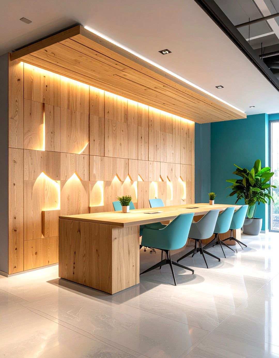 Poplar Slat Wall with Geometric Cutout Patterns - 24 Wood Slat Accent Wall Ideas