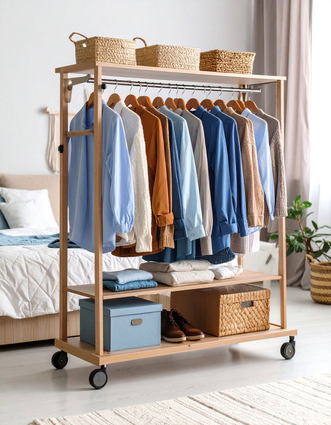 Portable Clothing Rack with Wheels for Flexibility - 24 Clothes Storage Ideas