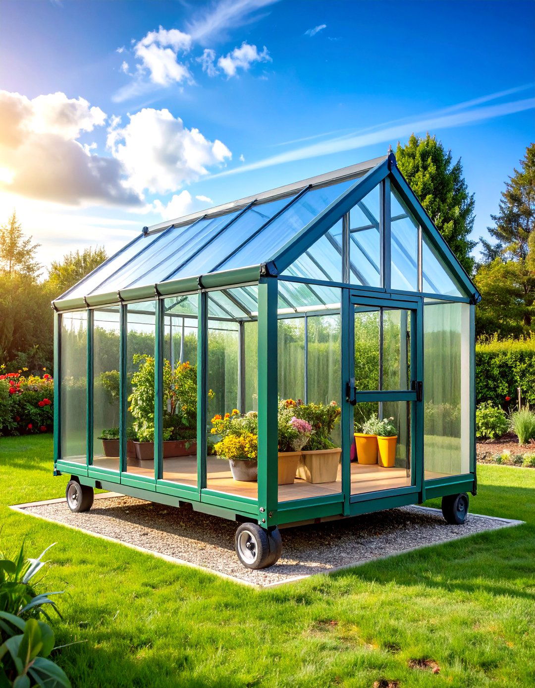 Portable Greenhouse on Wheels for Seasonal Movement - 24 Greenhouse Ideas