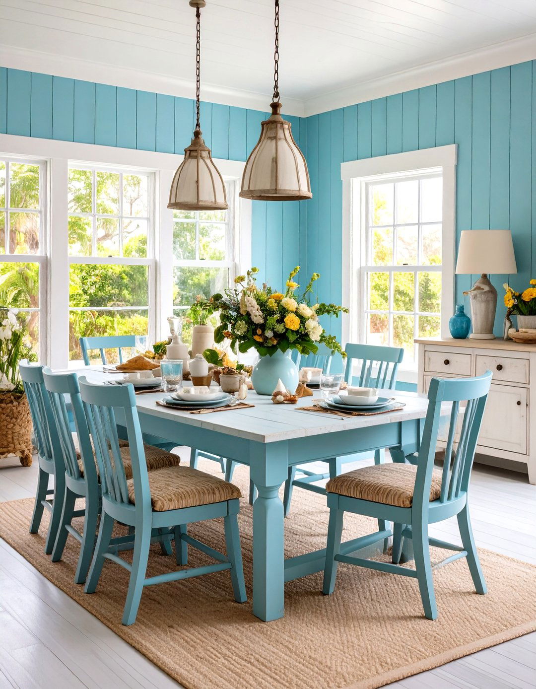 Powder Blue Coastal Dining Room - 24 Blue Dining Room Ideas