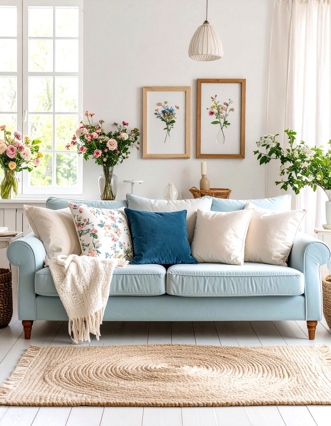 Powder Blue Cottage Style Living Room - 24 Blue Couch Living Room Ideas