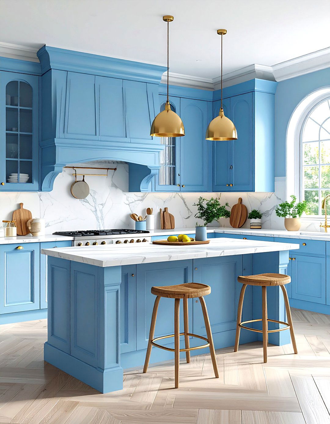 Powder Blue French Country Island with Curved Details - 24 Blue Kitchen Island Ideas