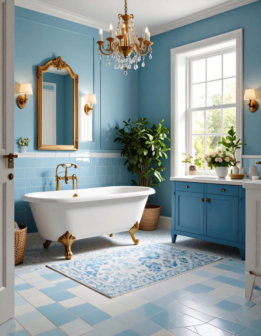 Powder Blue Penny Tile Vintage Bathroom - 24 Blue Tile Bathroom Ideas