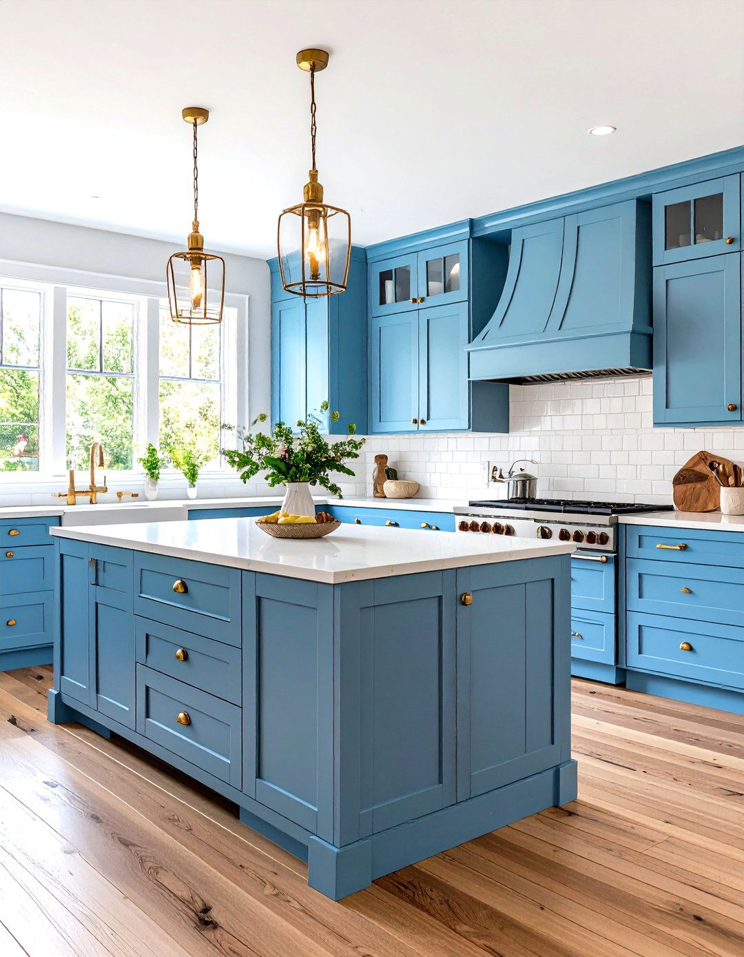 Powder Blue Shaker Cabinets with Brass Hardware - 24 Light Blue Kitchen Cabinets Ideas