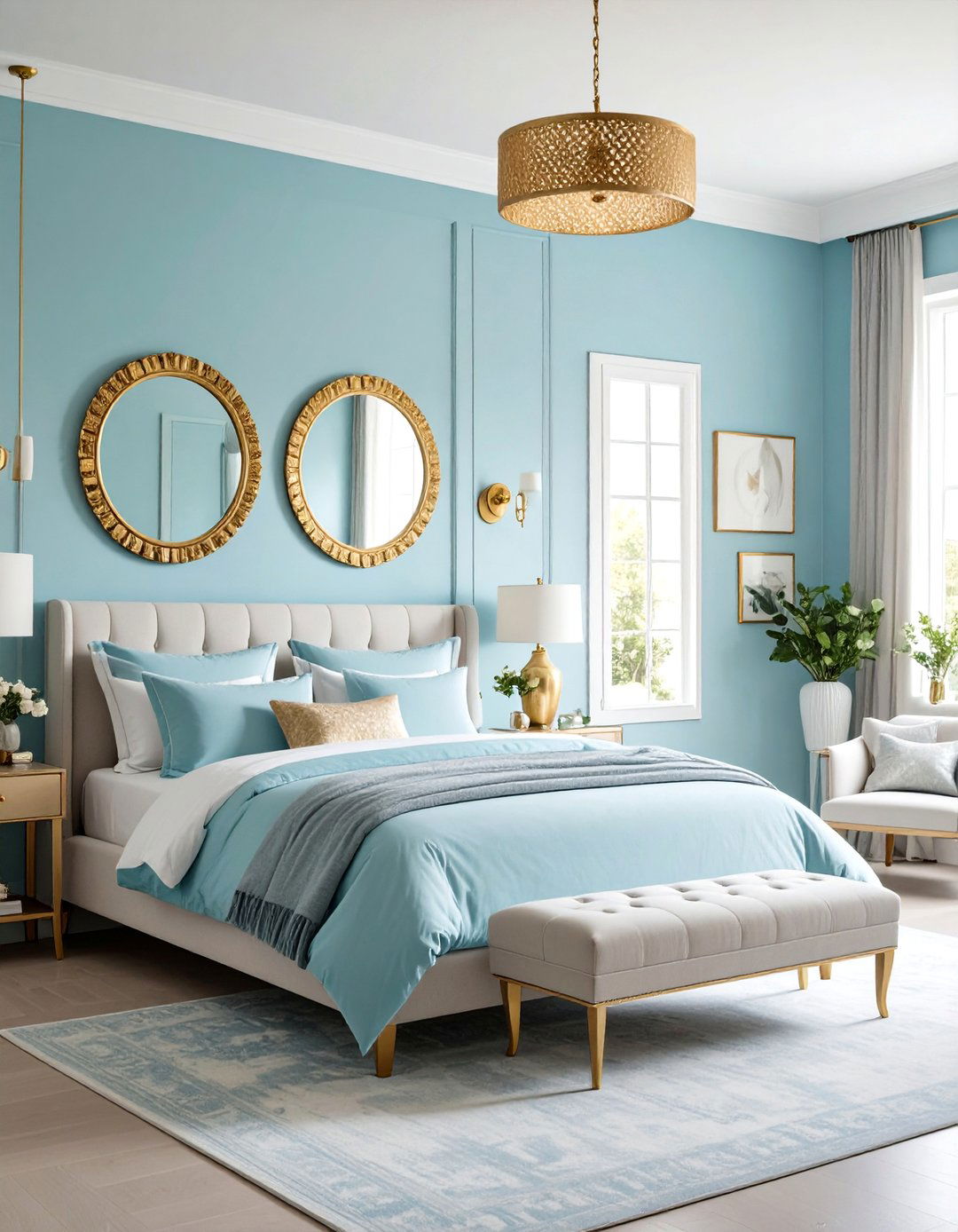 Powder Blue Walls with Gold Leaf Accents - 24 Blue and Gold Bedroom Ideas