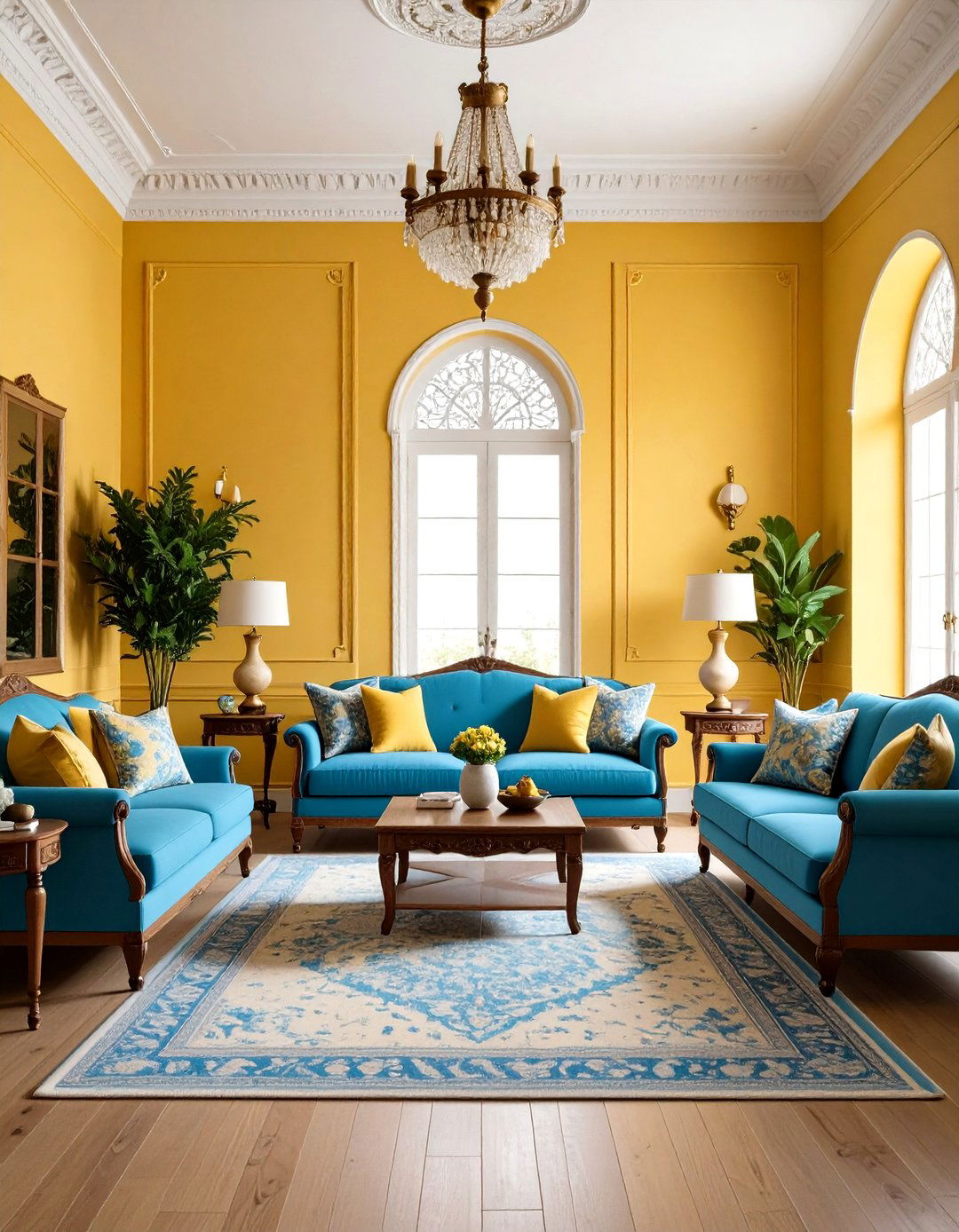 Powder Blue and Butter Yellow Traditional - 24 Yellow and Blue Living Room Ideas