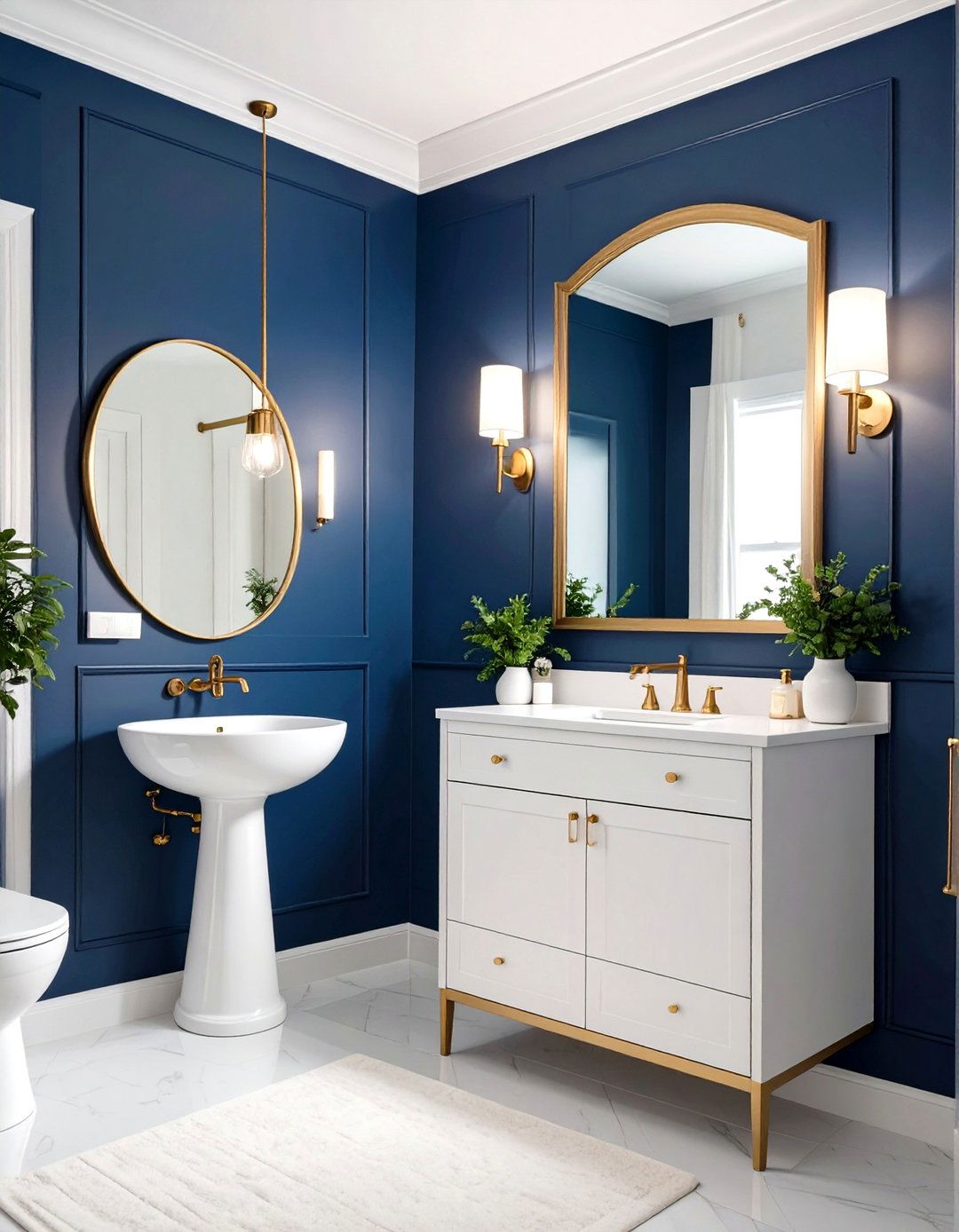 Powder Room Navy Blue Statement Wall - 24 Blue Accent Wall Ideas