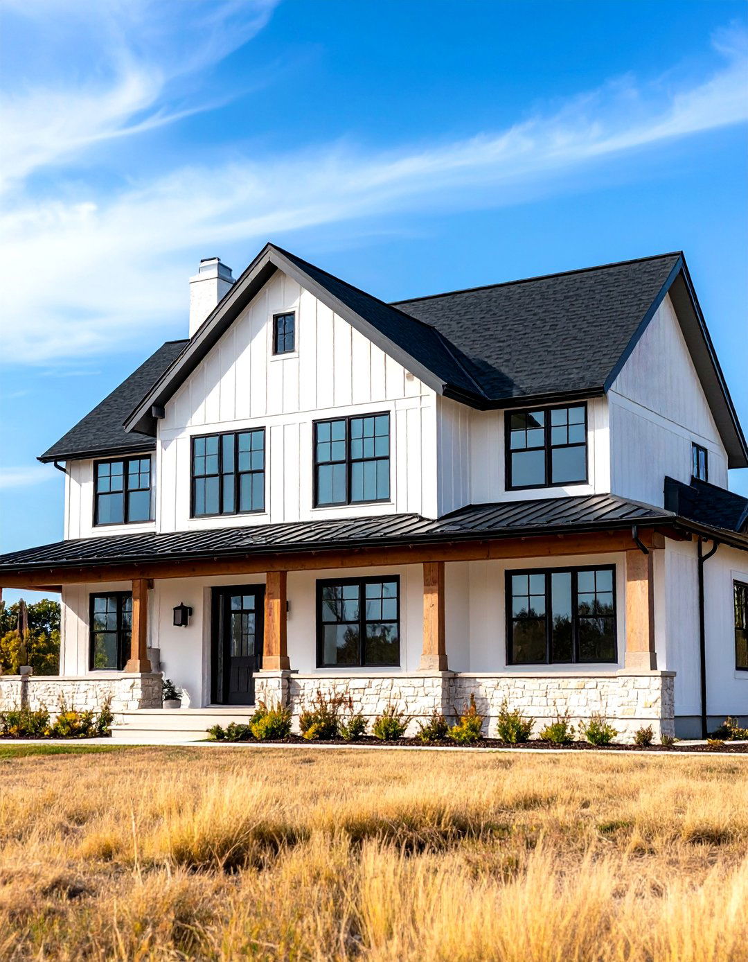 Prairie School Influence - 24 White Exterior Home with a Black Roof Ideas