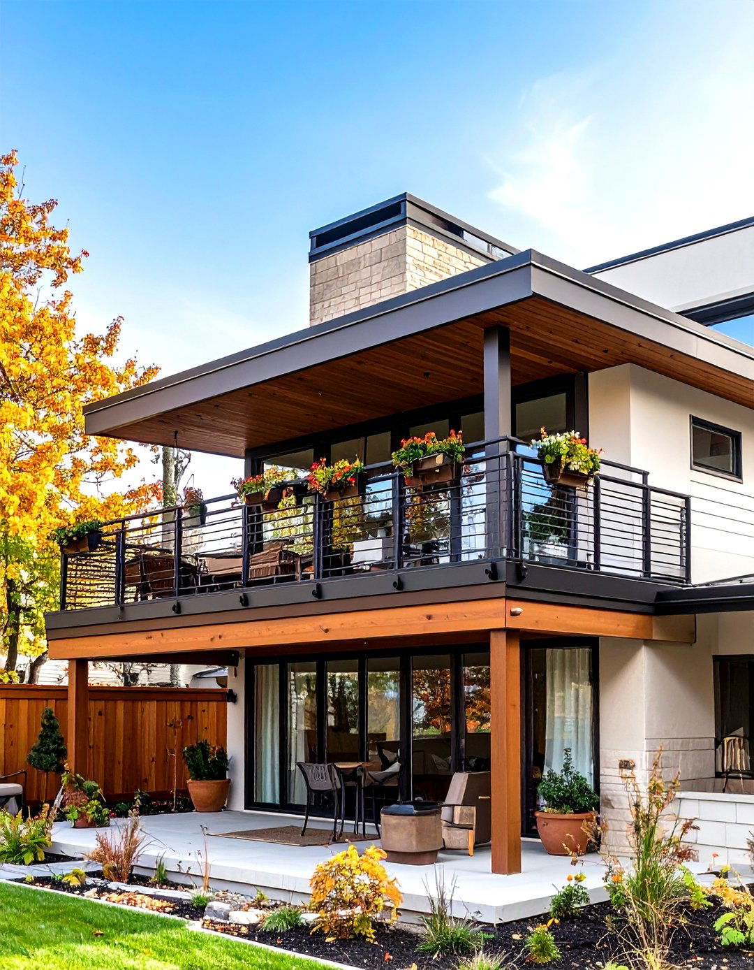 Prairie Style Balcony with Horizontal Lines and Earth Tones - 24 Balcony Over Garage Ideas