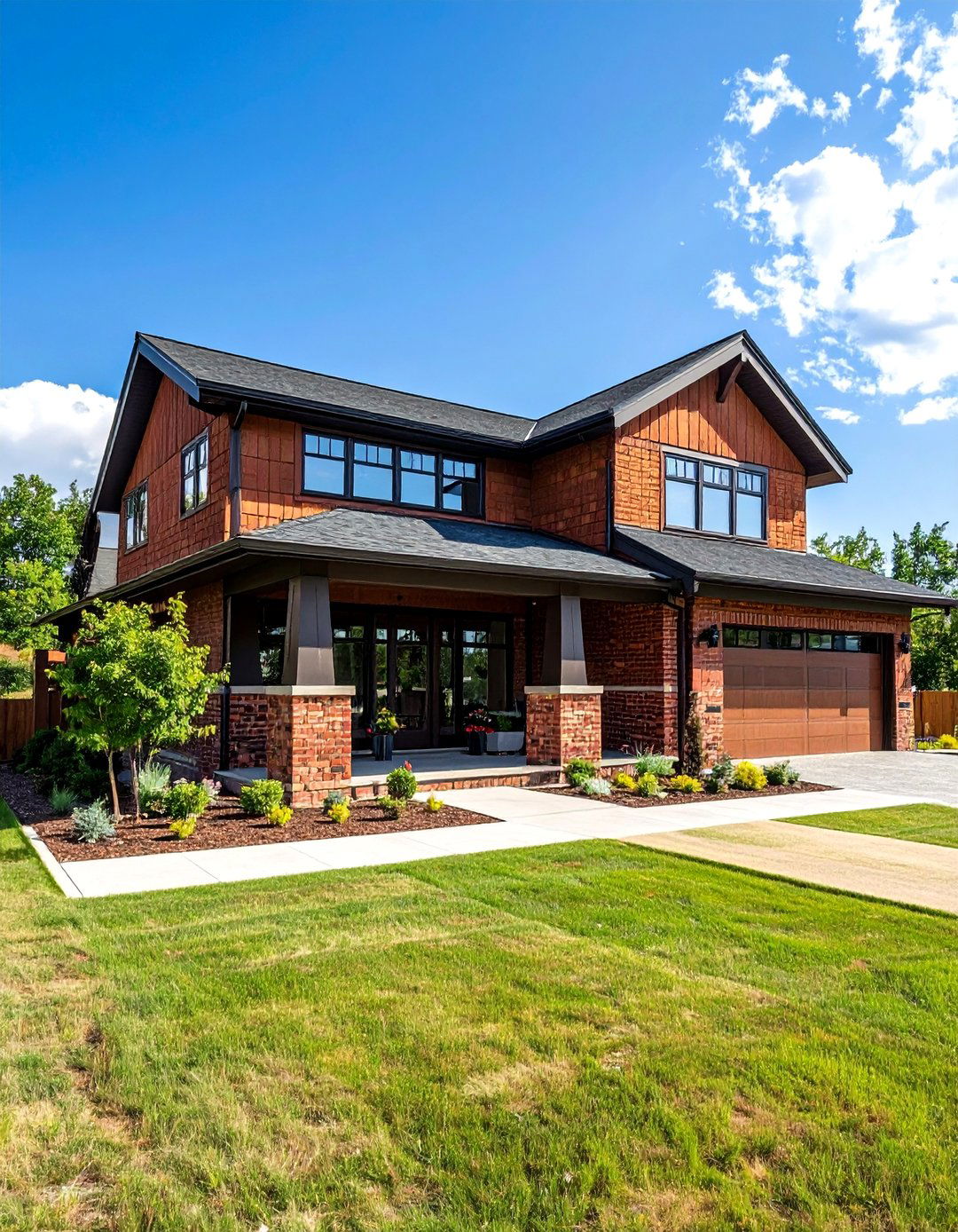 Prairie Style Brown Brick Integration - 24 Brown Brick Exterior Home Ideas