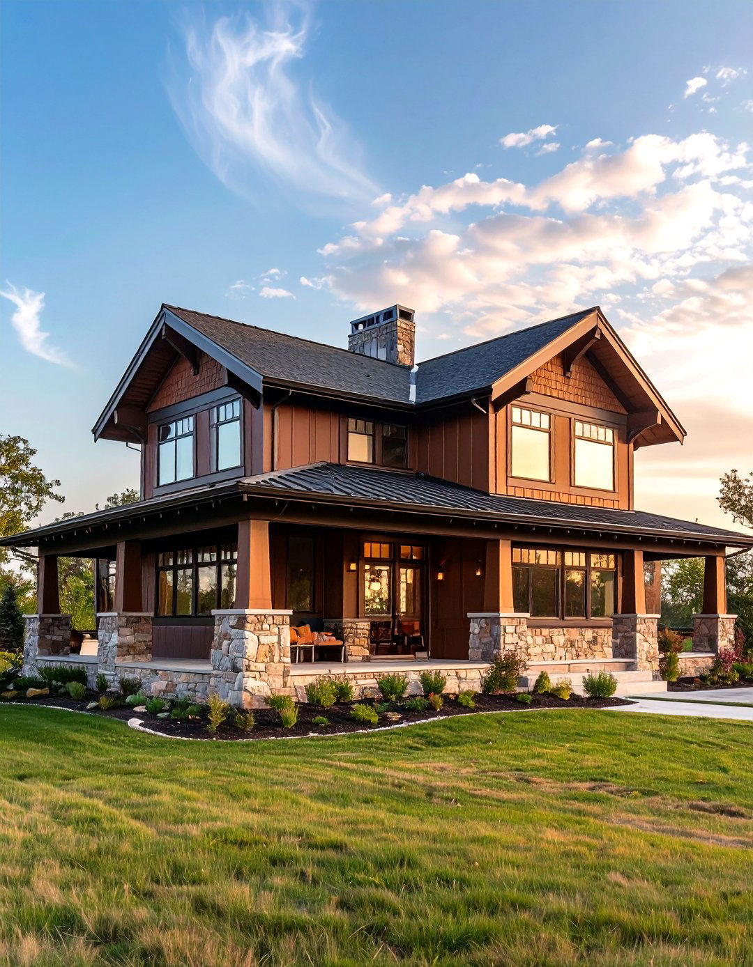 Prairie Style Brown Horizontal Lines - 24 Chocolate Brown House Exterior Design Ideas