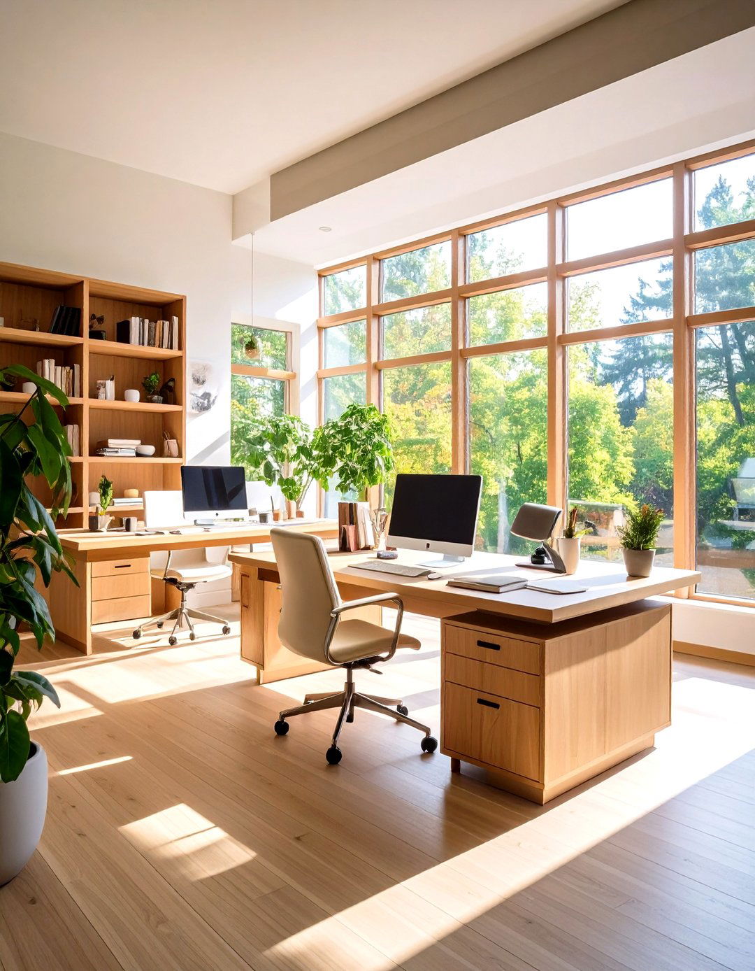 Prairie Style Home Office with Built In Desk and Shelving - 24 Prairie-style Interior Design Ideas