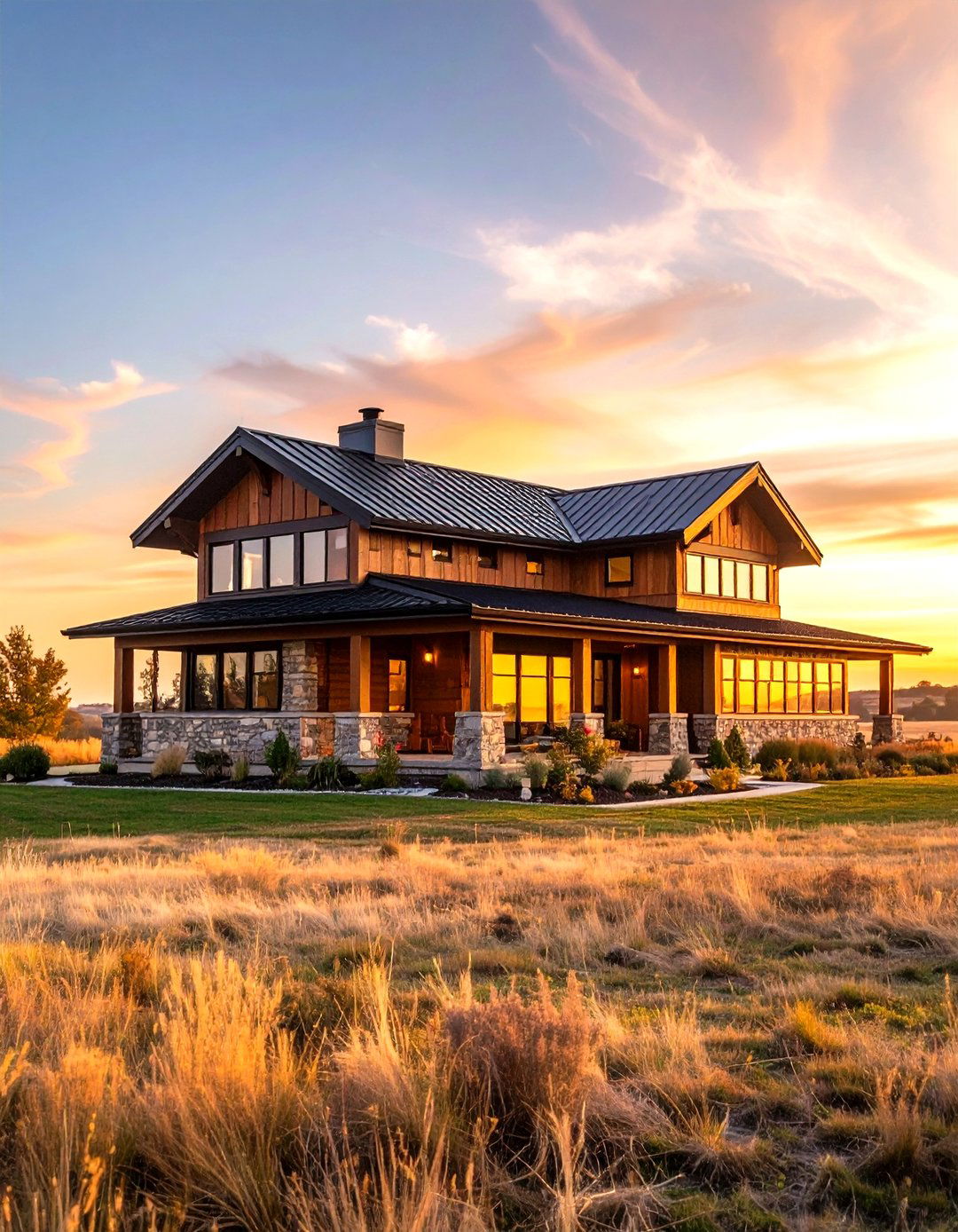 Prairie Style Horizontal Emphasis - 24 houses with black roofs