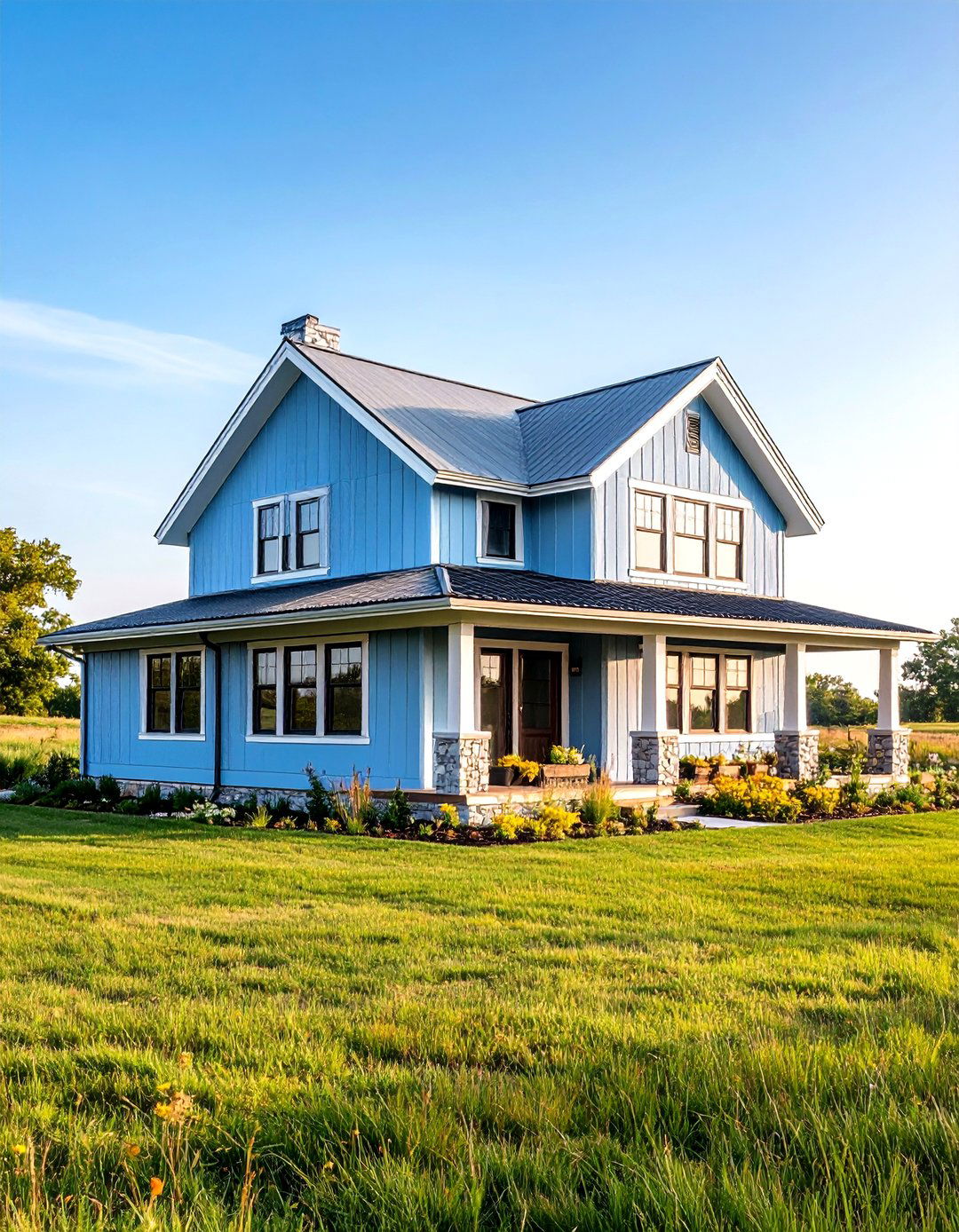 Prairie Style Light Blue with Horizontal Lines - 24 light blue house exterior ideas