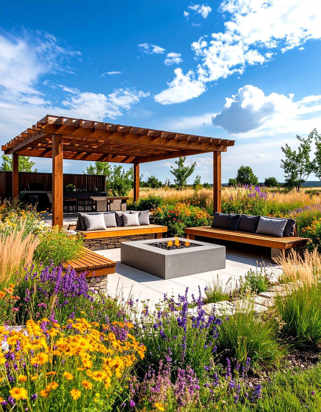 Prairie Style Outdoor Room with Horizontal Lines and Native Plants - 24 Outdoor Living Space Ideas