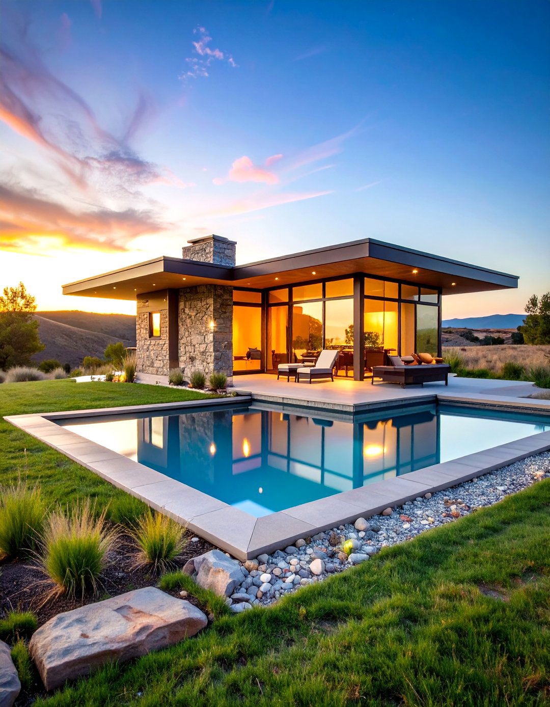 Prairie Style Pool House with Frank Lloyd Wright Elements - 24 Pool House With Outdoor Kitchen Ideas