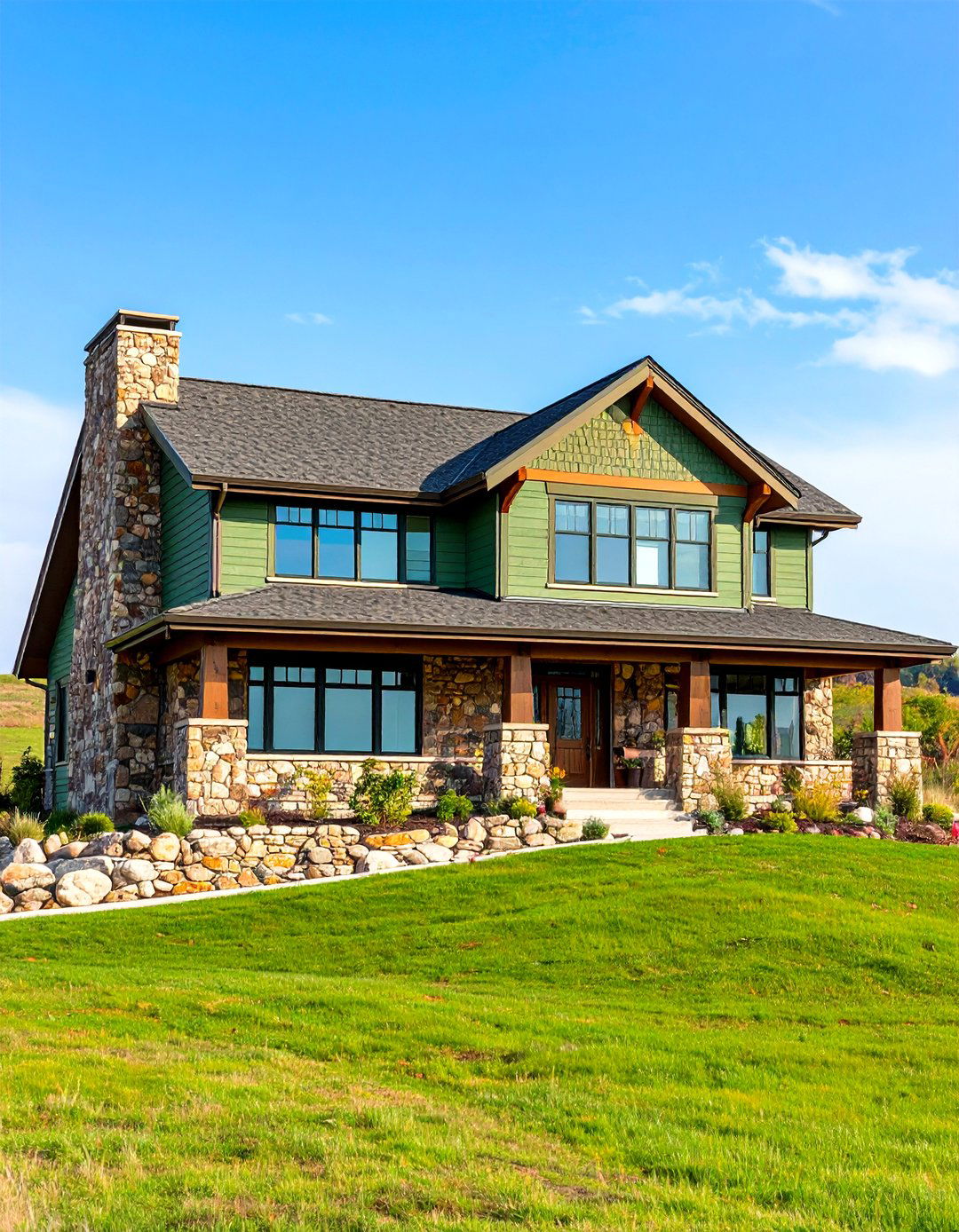 Prairie Style Sage Green Serenity - 24 Sage Green Painted Brick House Ideas