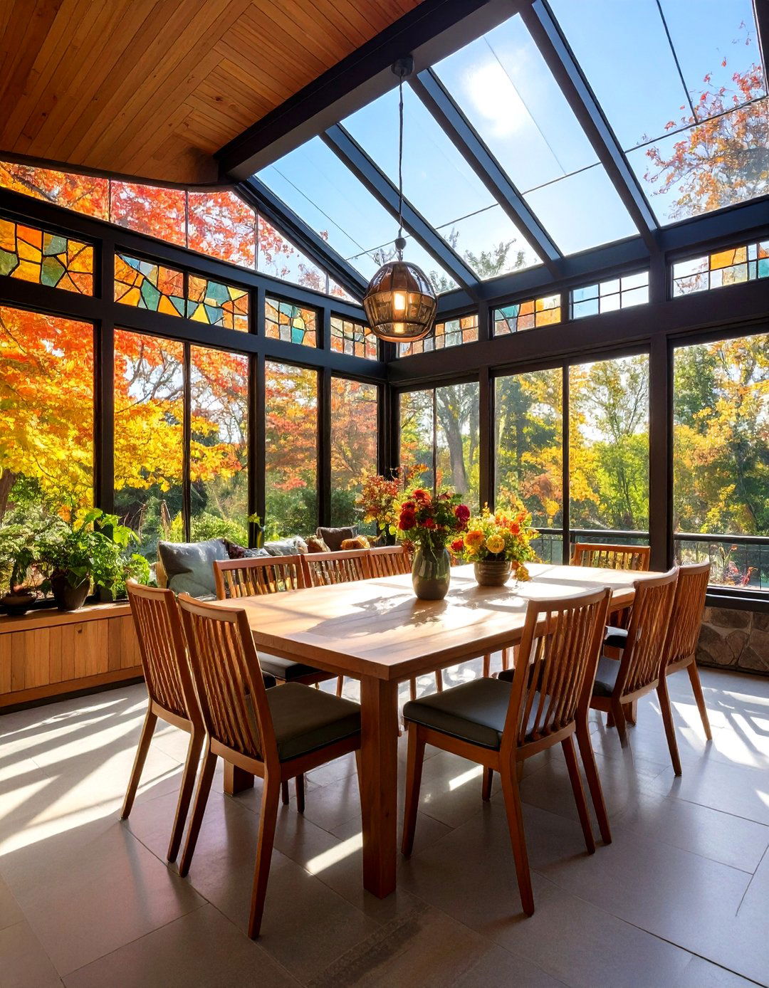 Prairie Style Sunroom Dining with Horizontal Lines - 24 Sunroom Dining Room Ideas
