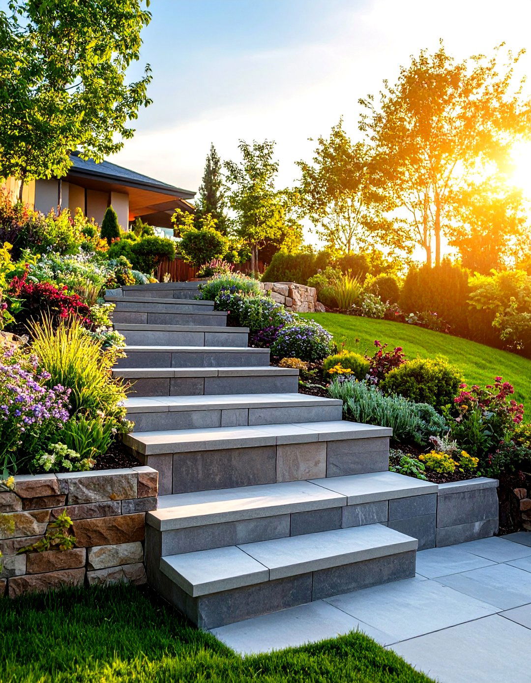Precast Concrete Block Terracing - 24 Sloped Walkway Ideas