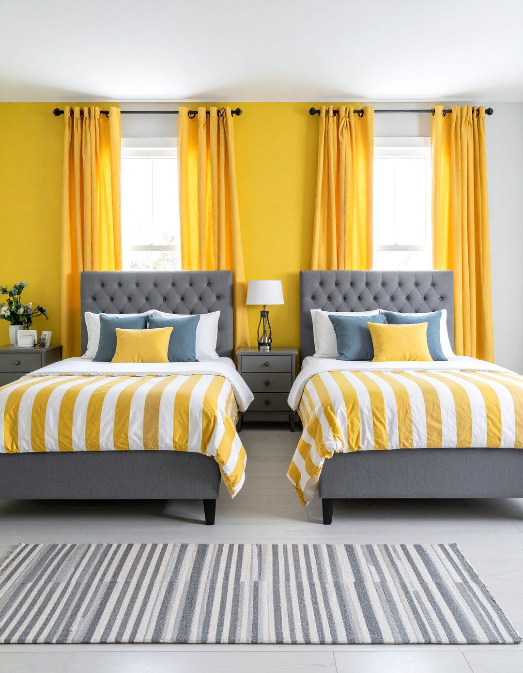 Preppy Traditional Yellow and Grey Bedroom - 24 Yellow and Grey Bedroom Ideas