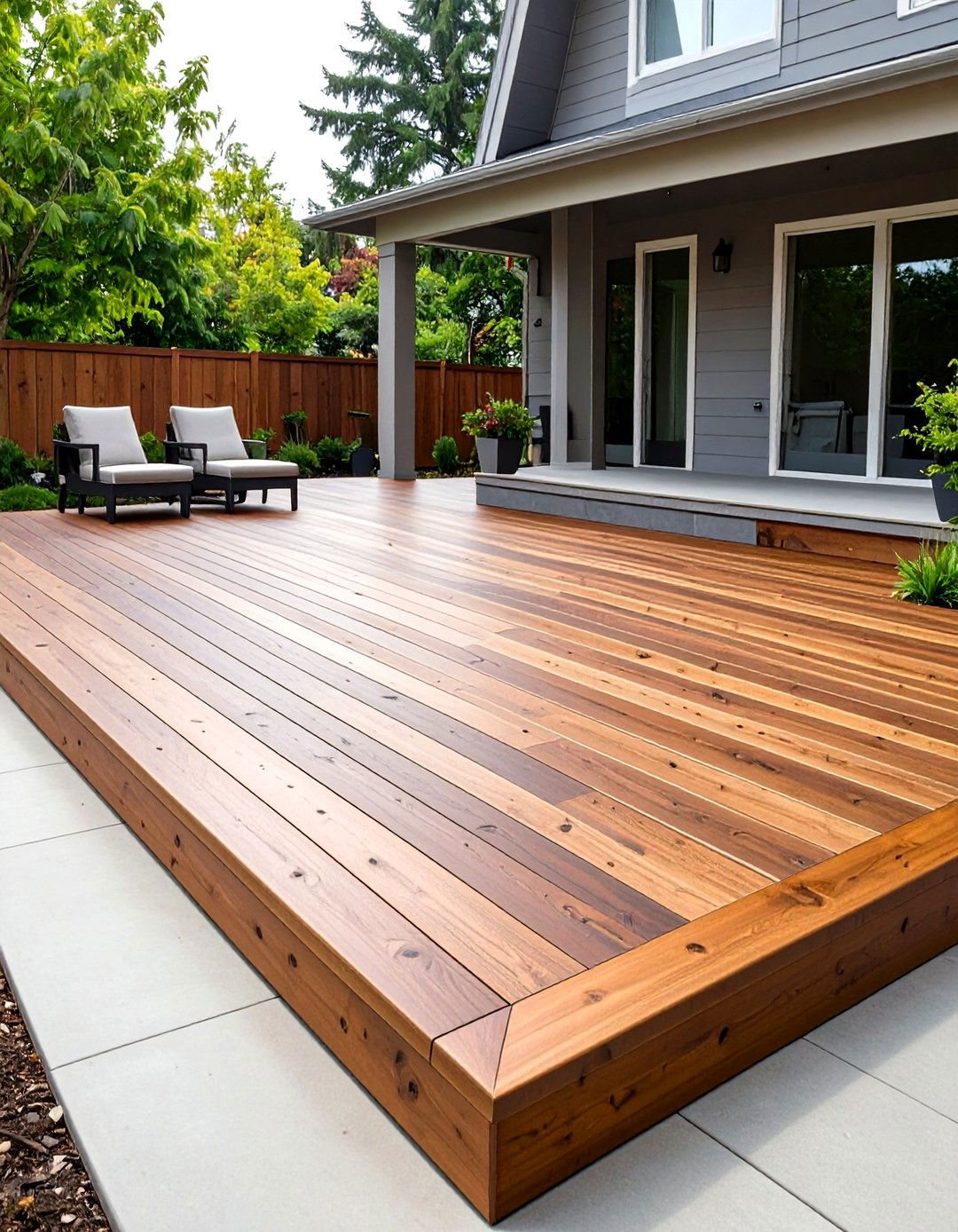 Pressure Treated Deck with Stamped Concrete Patio - 24 Deck and Patio Combination Ideas