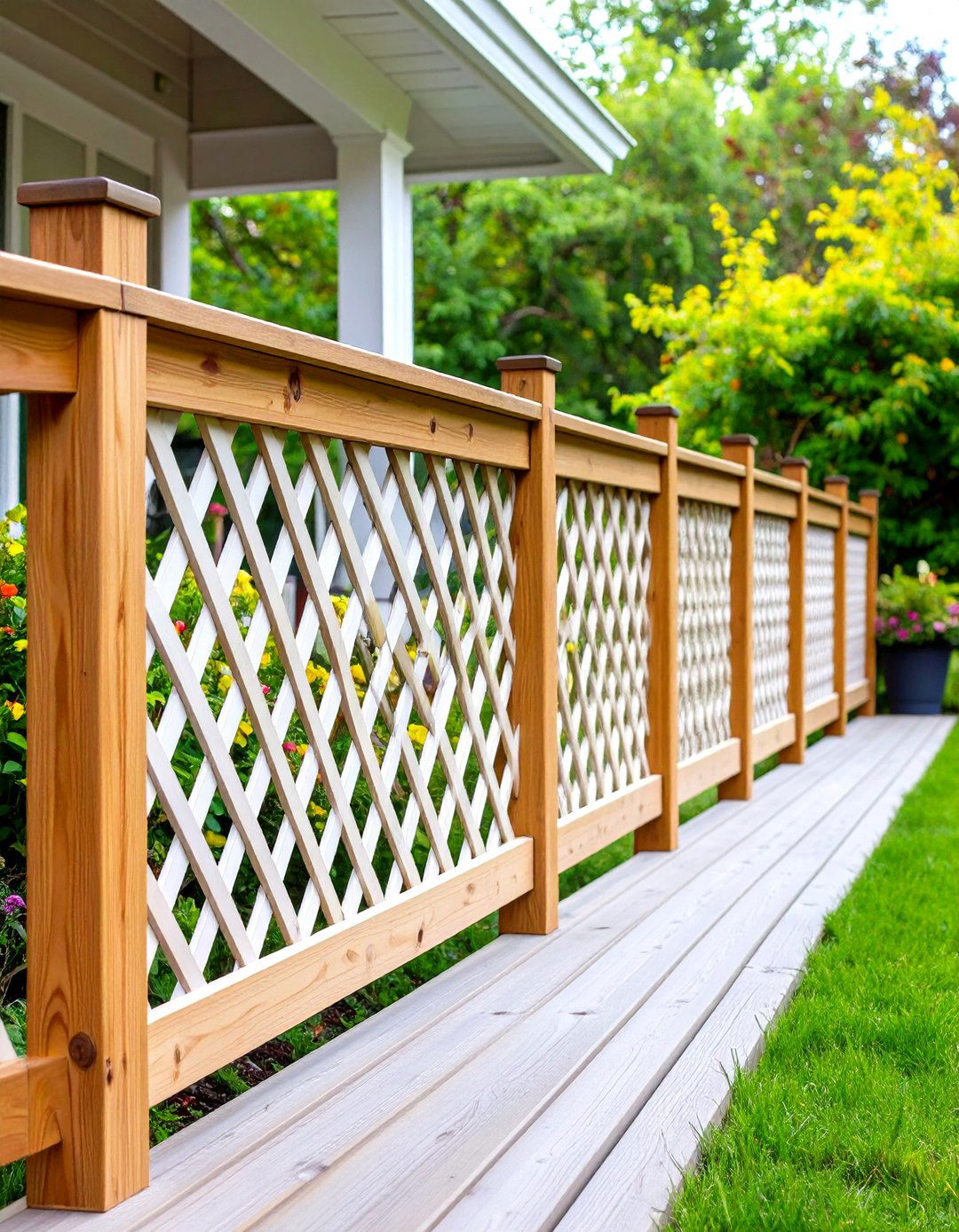 Pressure Treated Pine Lattice Pattern Railing - 24 Wood Deck Railing Ideas