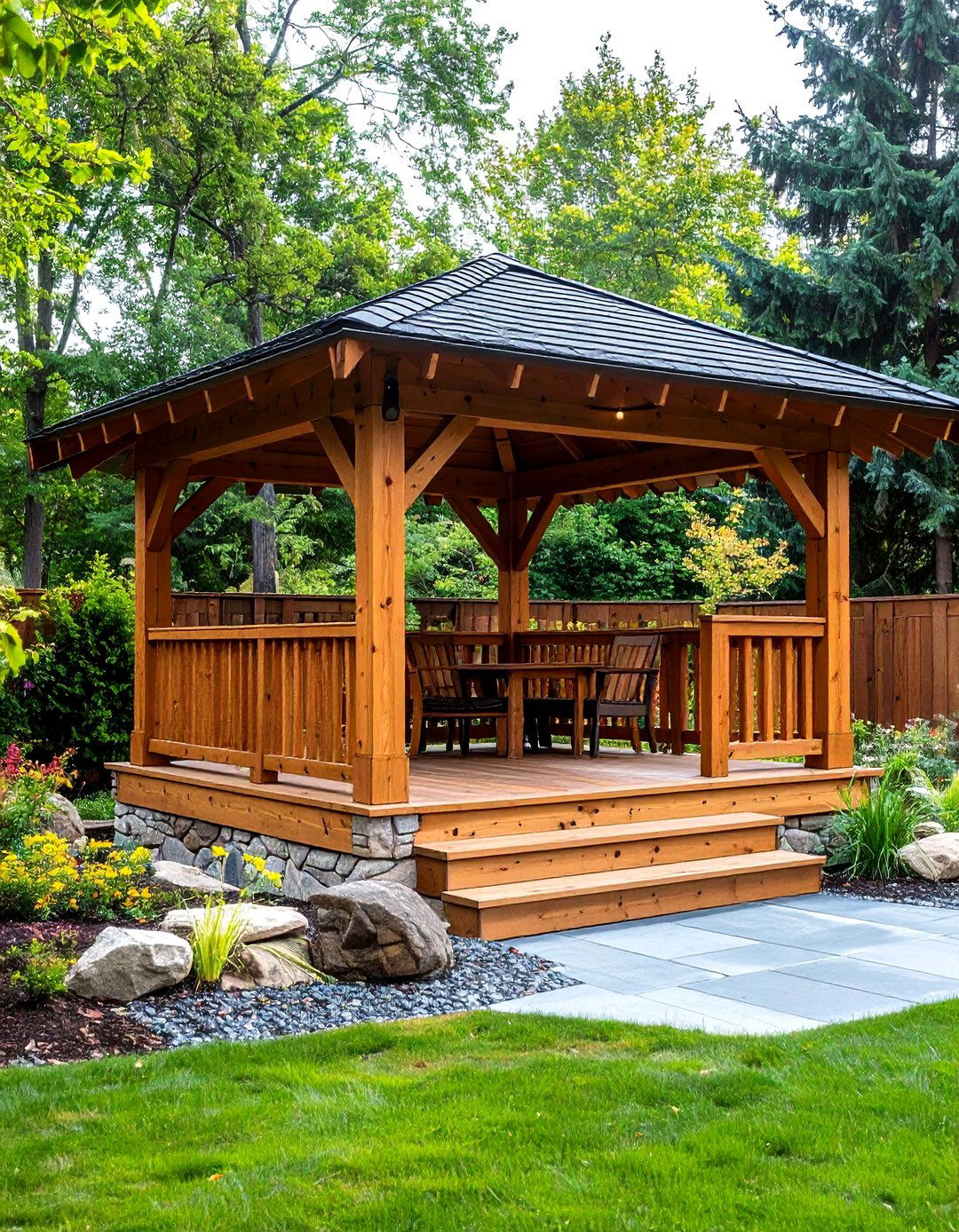 Pressure Treated Wood Pavilion with Natural Appeal - 24 Outdoor Pavilion Ideas