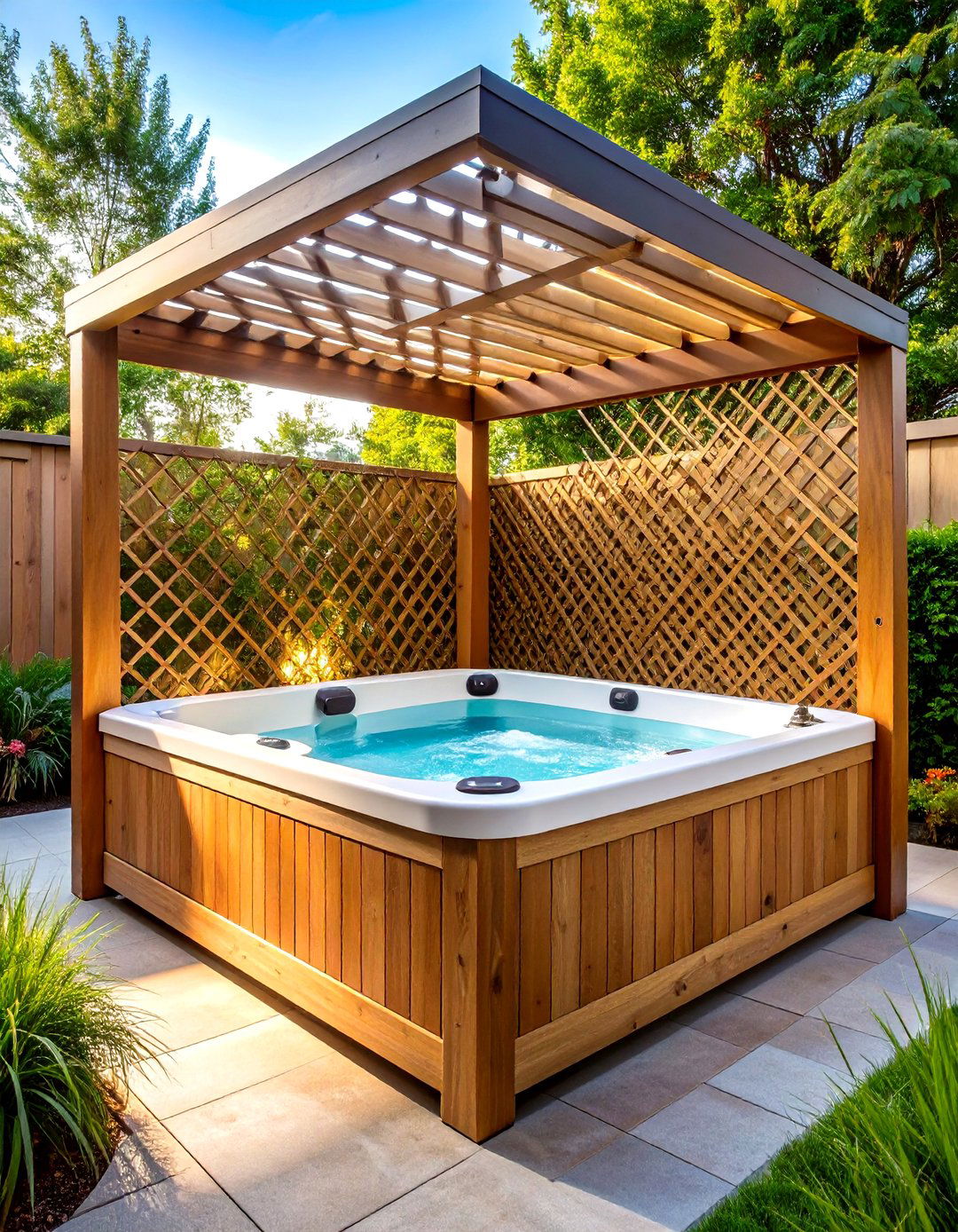 Privacy Lattice Hot Tub Enclosure - 24 Lattice Fence Ideas