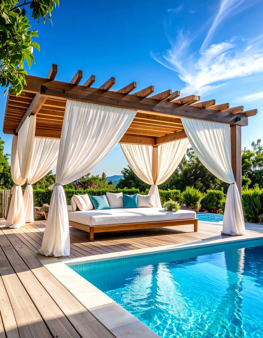 Privacy Pergola with Retractable Curtains - 24 Pool Privacy Ideas