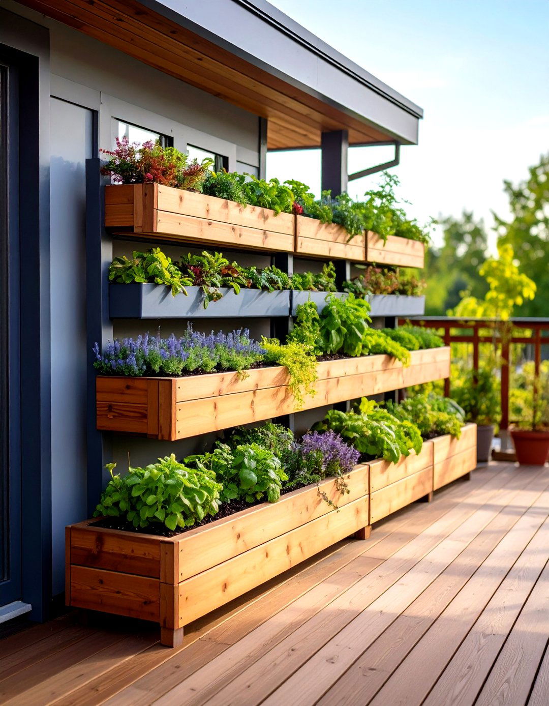 Privacy Planter Wall with Raised Growing Beds - 24 Deck With Privacy Wall