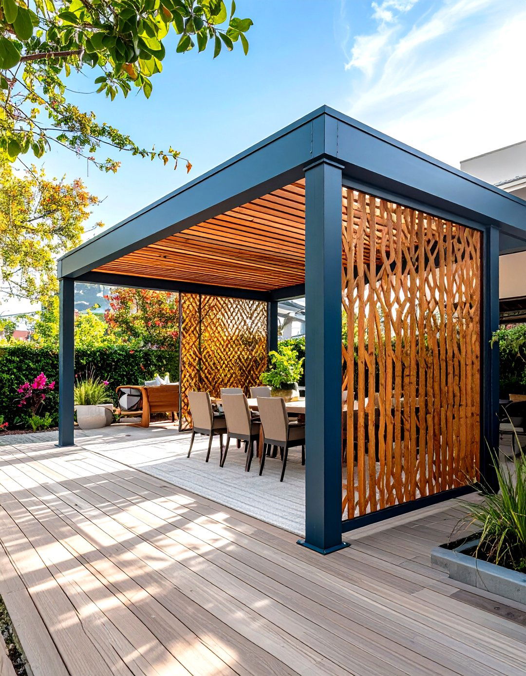 Privacy Screen with Decorative Panels - 24 Under Deck Landscaping Ideas