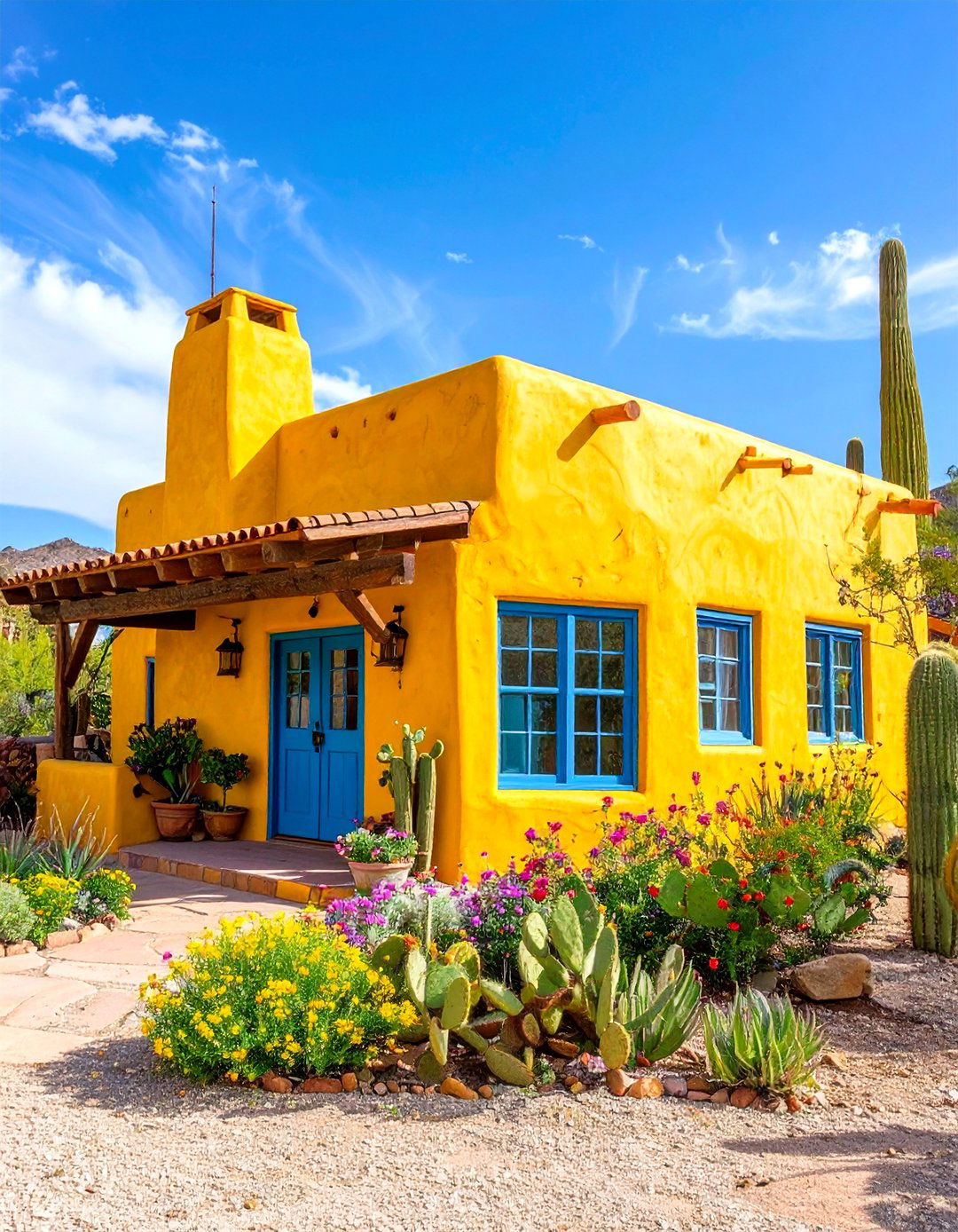 Pueblo Revival Yellow Adobe Style - 24 Yellow Exterior Home Ideas