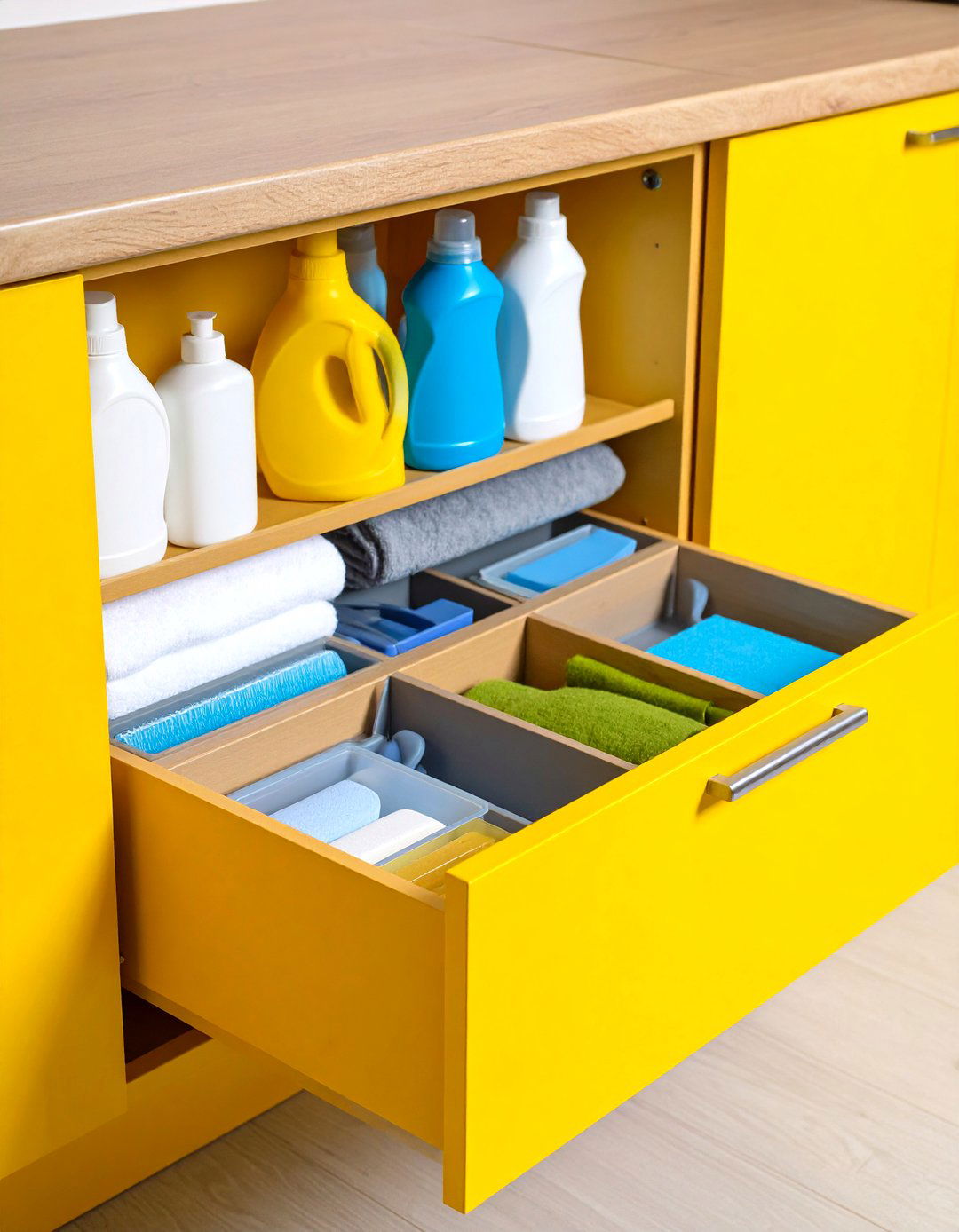 Pull Out Cabinet Drawer Organization - 24 Laundry Detergent Storage Ideas