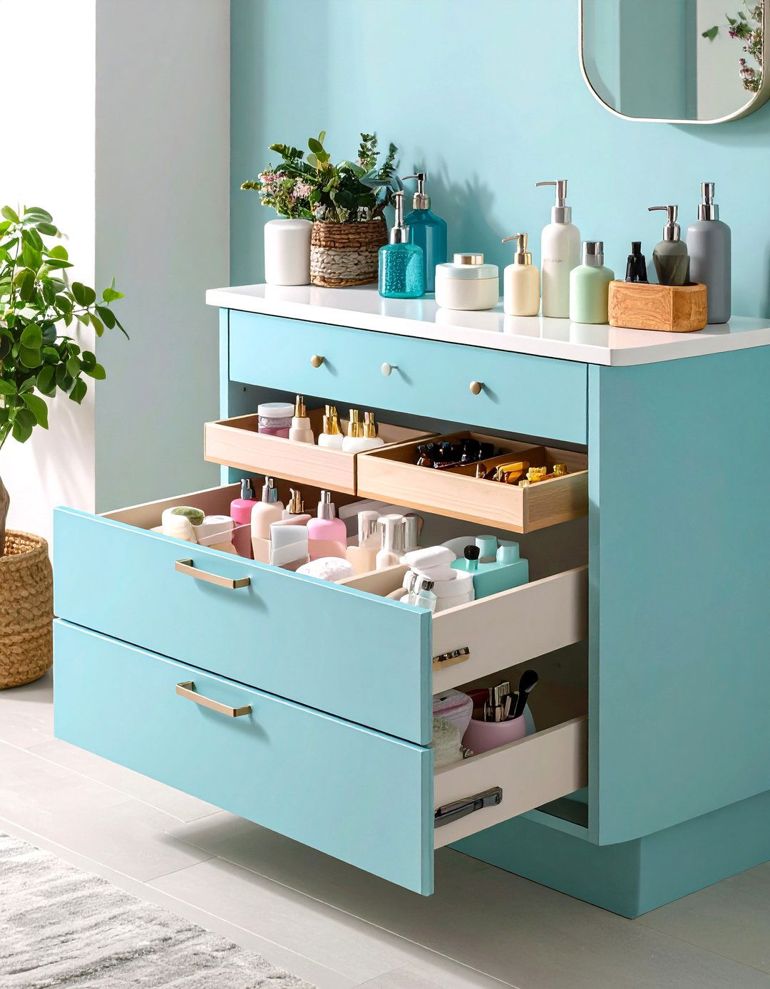 Pull Out Cabinet Drawer with Spring Loaded Dispensing - 24 Toilet Paper Storage Ideas
