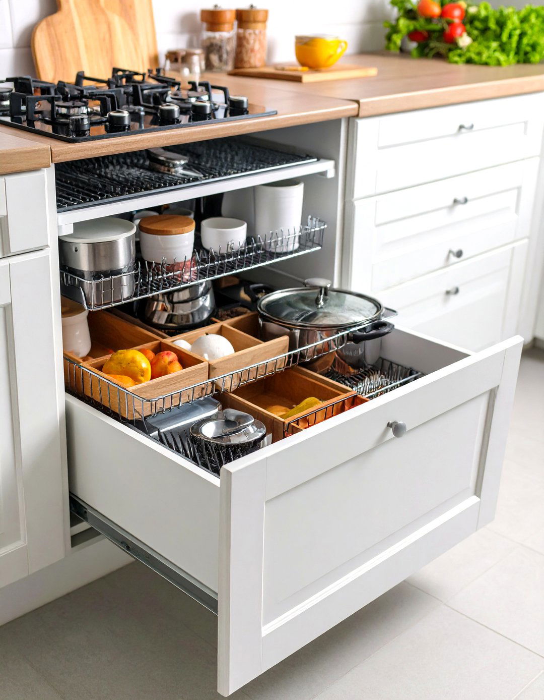 Pull Out Drawer Organizers for Deep Cabinets - 24 Small Kitchen Storage Ideas