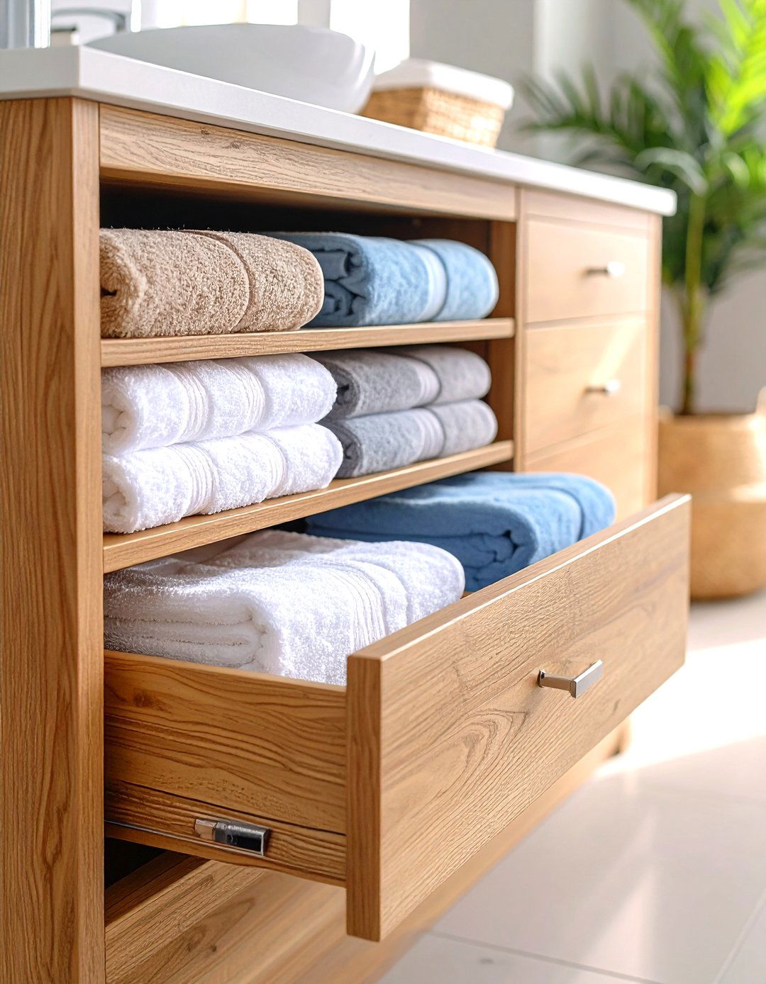 Pull Out Towel and Linen Organizers - 24 Bathroom Cabinet Organization Ideas