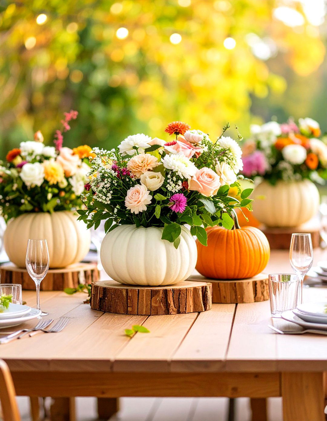 Pumpkin Centerpiece Arrangements - 24 Friendsgiving Decor Ideas
