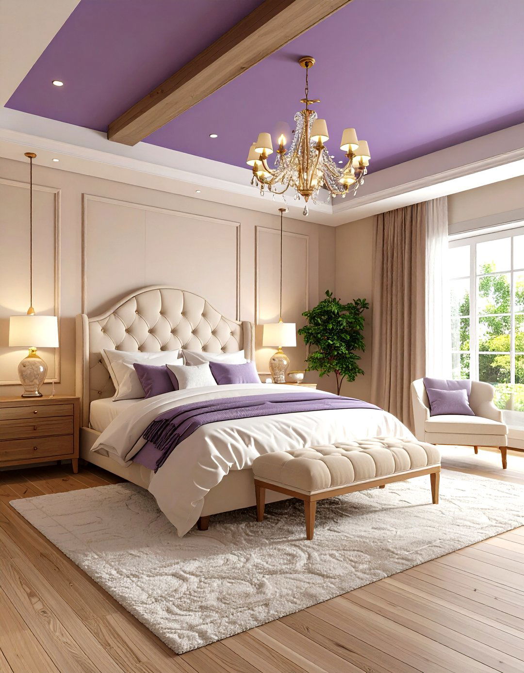 Purple Accent Ceiling Bedroom - 24 Dark Purple Bedroom Ideas