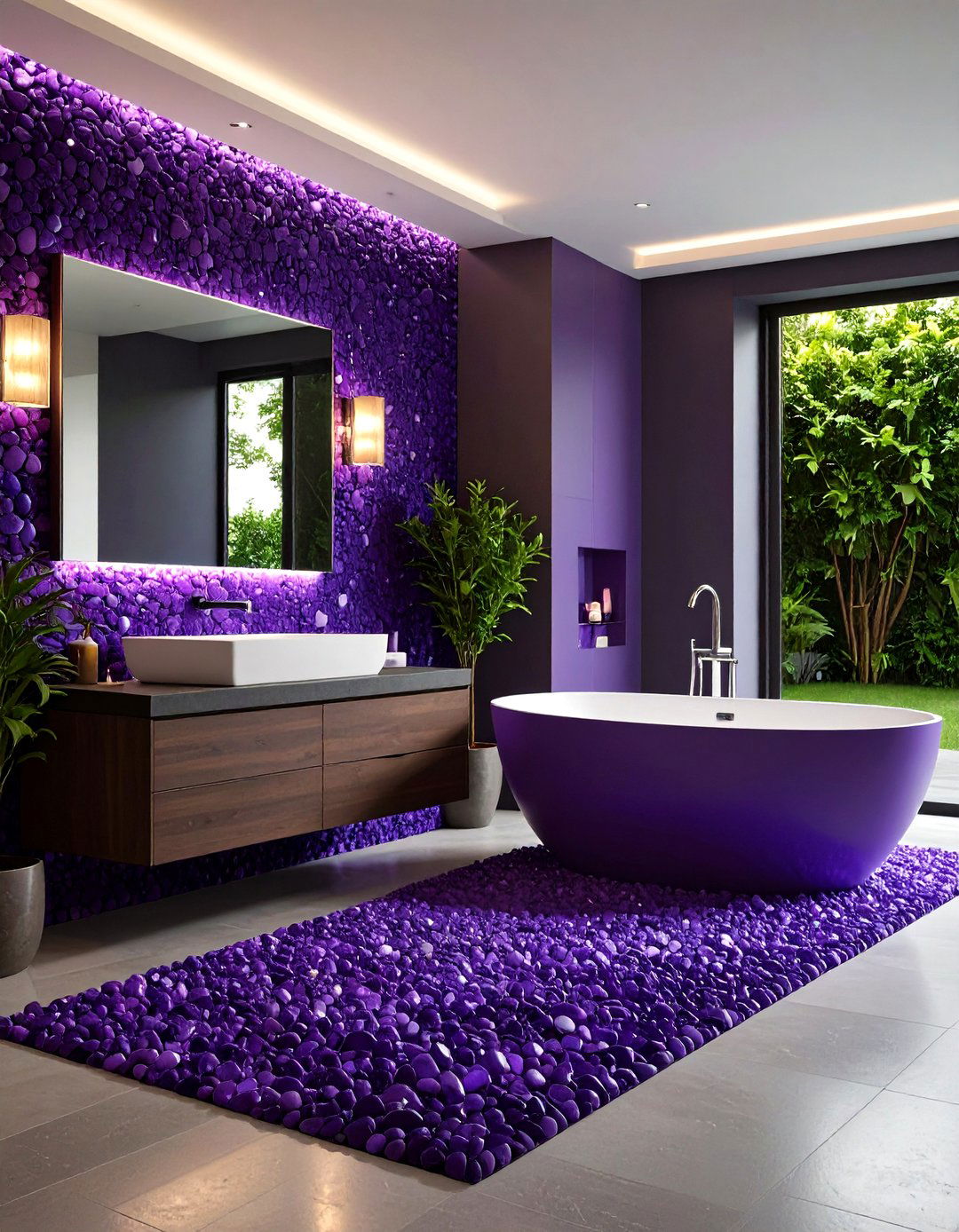 Purple Amethyst Pebble Accent - 24 Pebble Tile Bathroom Ideas