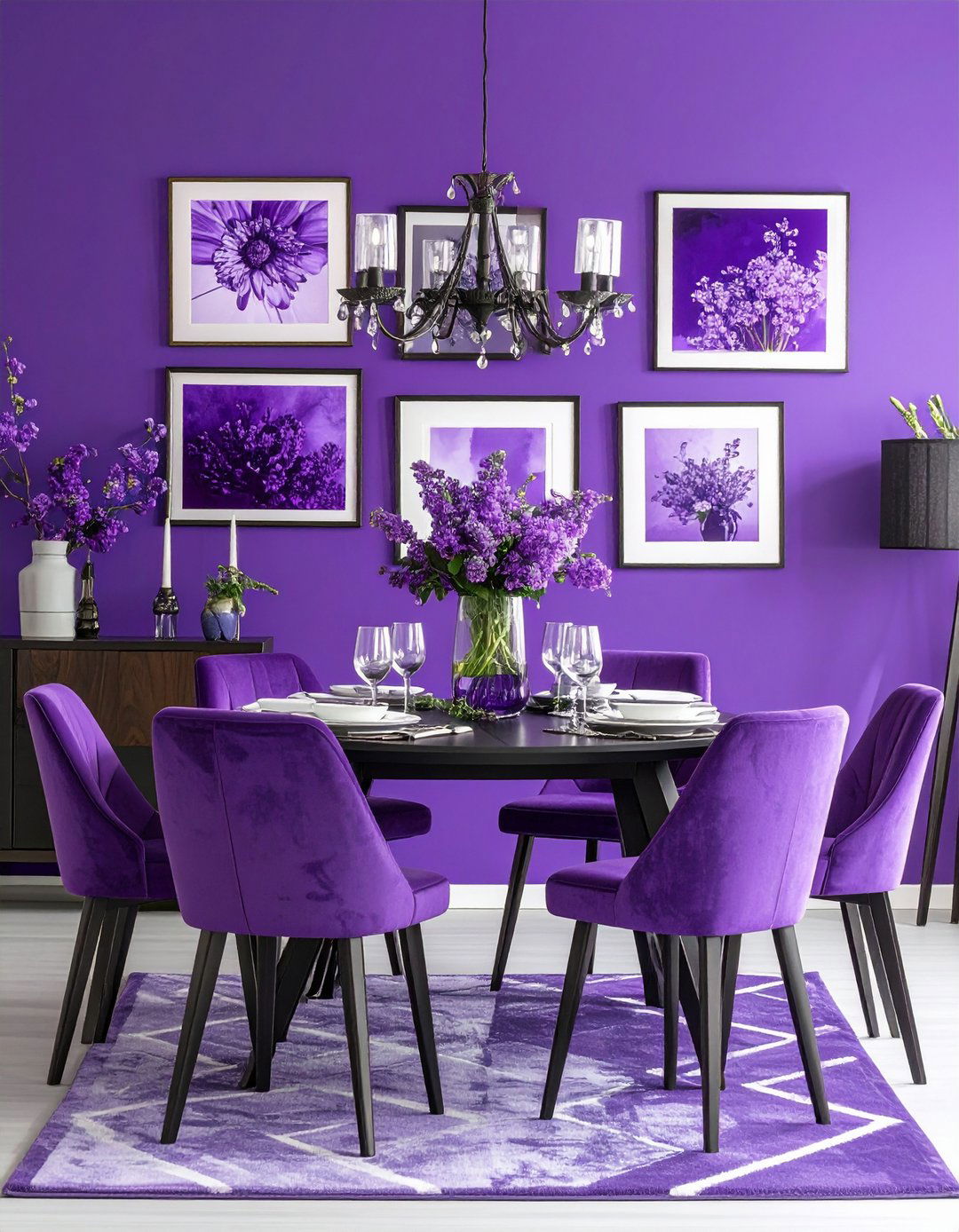 Purple Art Gallery Wall Display - 24 Purple Dining Room Ideas