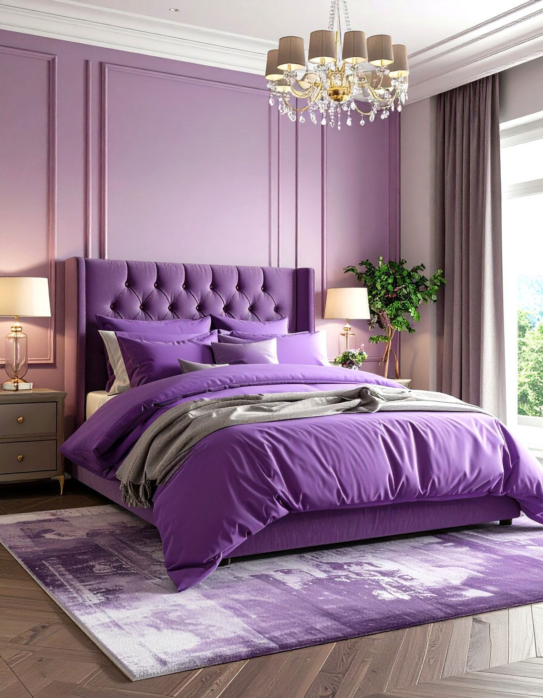 Purple Bedding Layered Bedroom - 24 Dark Purple Bedroom Ideas