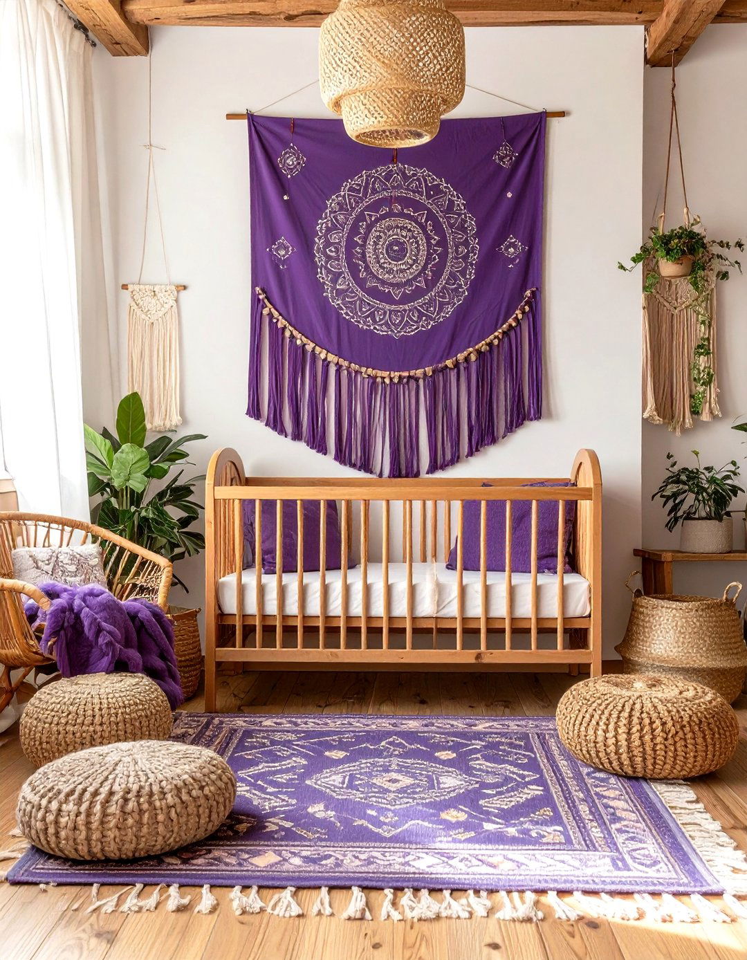Purple Bohemian Tapestry Wall Nursery - 24 Purple Nursery Ideas